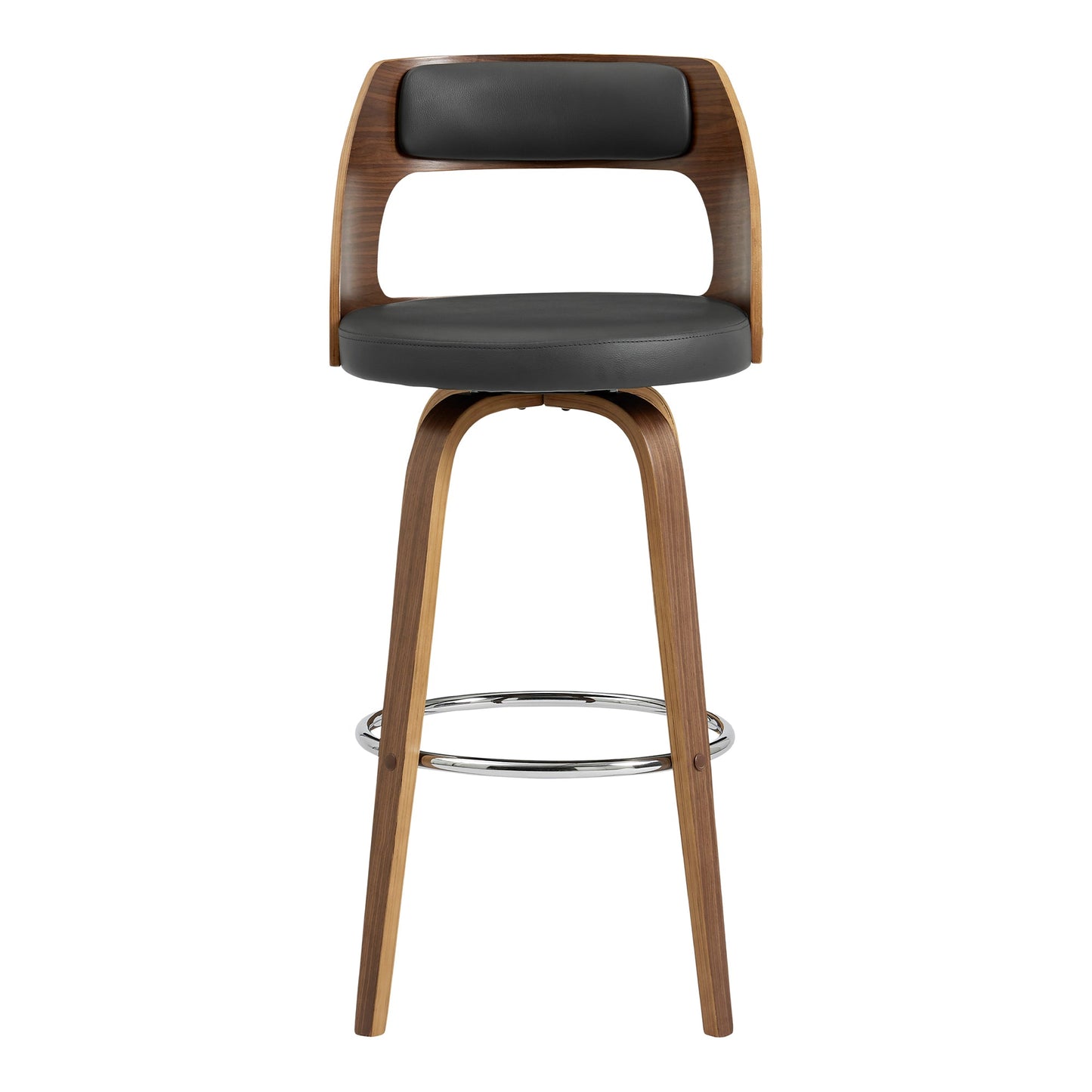 Axel Swivel Counter and Bar Stool in Faux Leather and Walnut Wood