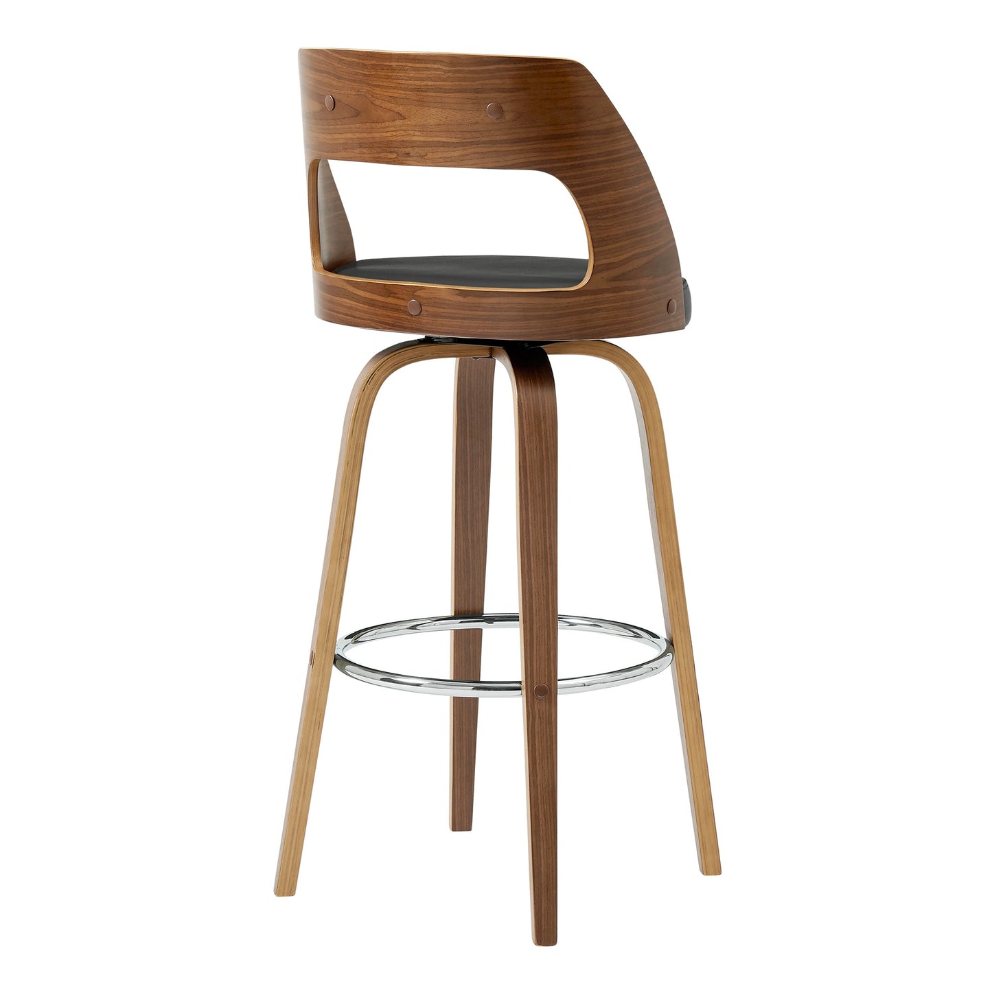 Axel Swivel Counter and Bar Stool in Faux Leather and Walnut Wood