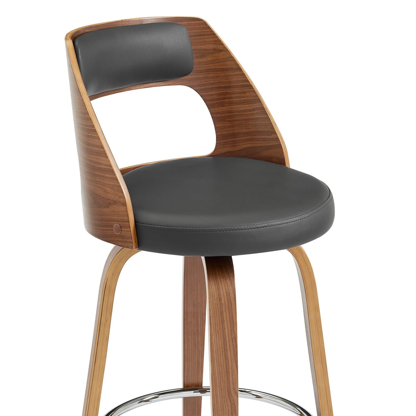 Axel Swivel Counter and Bar Stool in Faux Leather and Walnut Wood