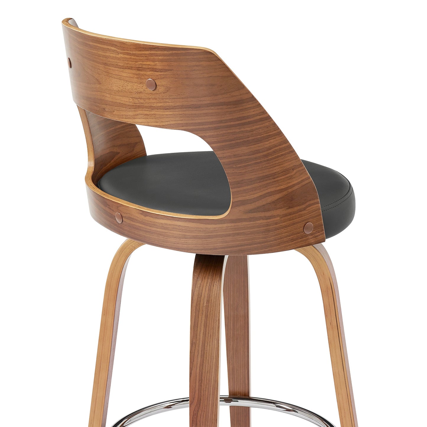 Axel Swivel Counter and Bar Stool in Faux Leather and Walnut Wood