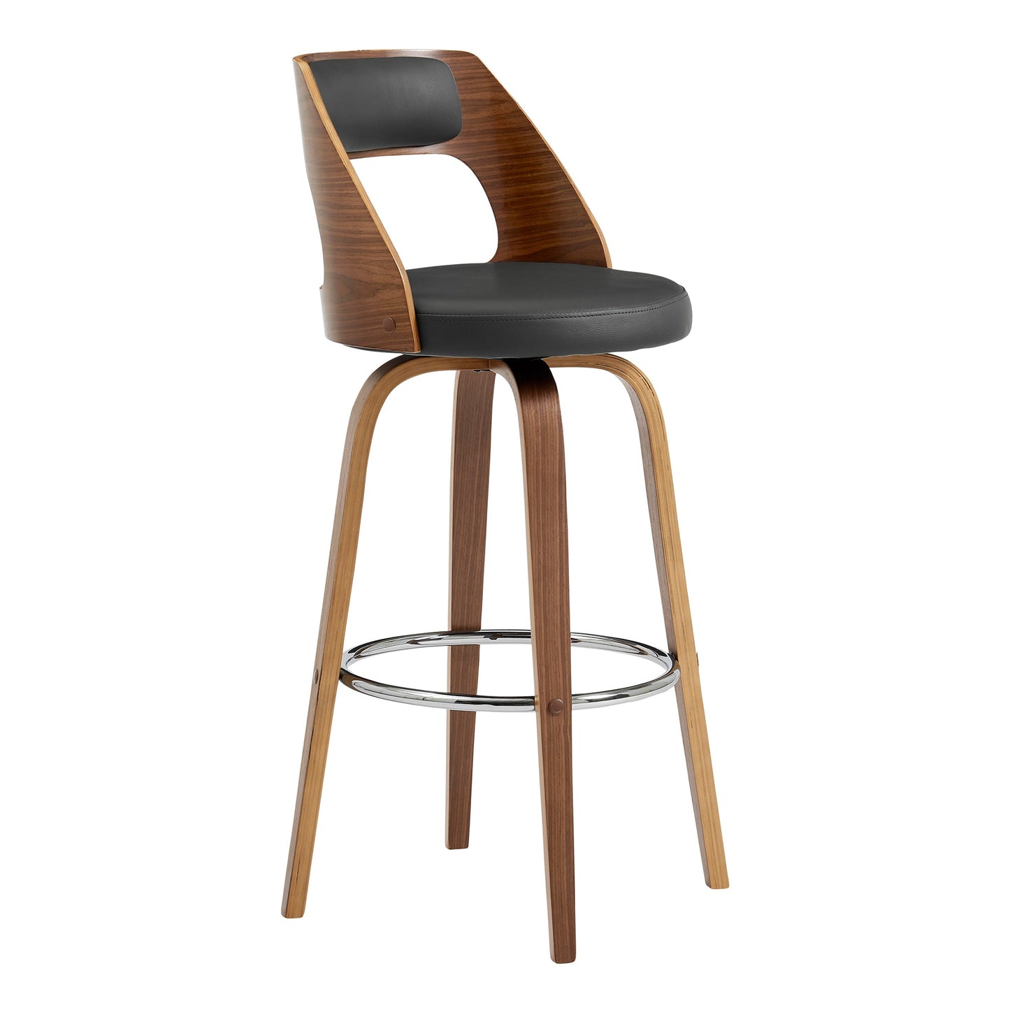 Axel Swivel Counter and Bar Stool in Faux Leather and Walnut Wood