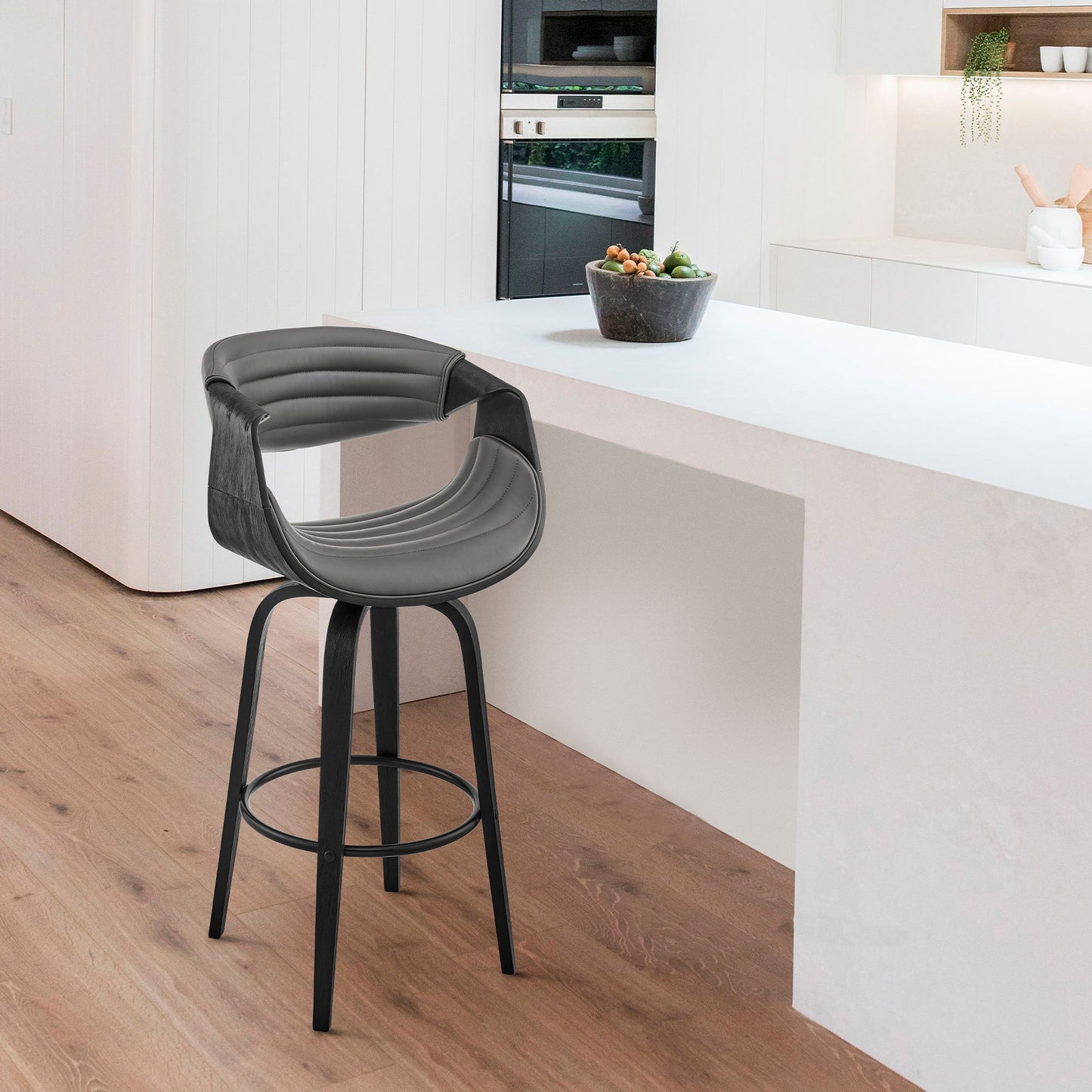 Arya Swivel Counter and Bar Stool in Faux Leather and Wood