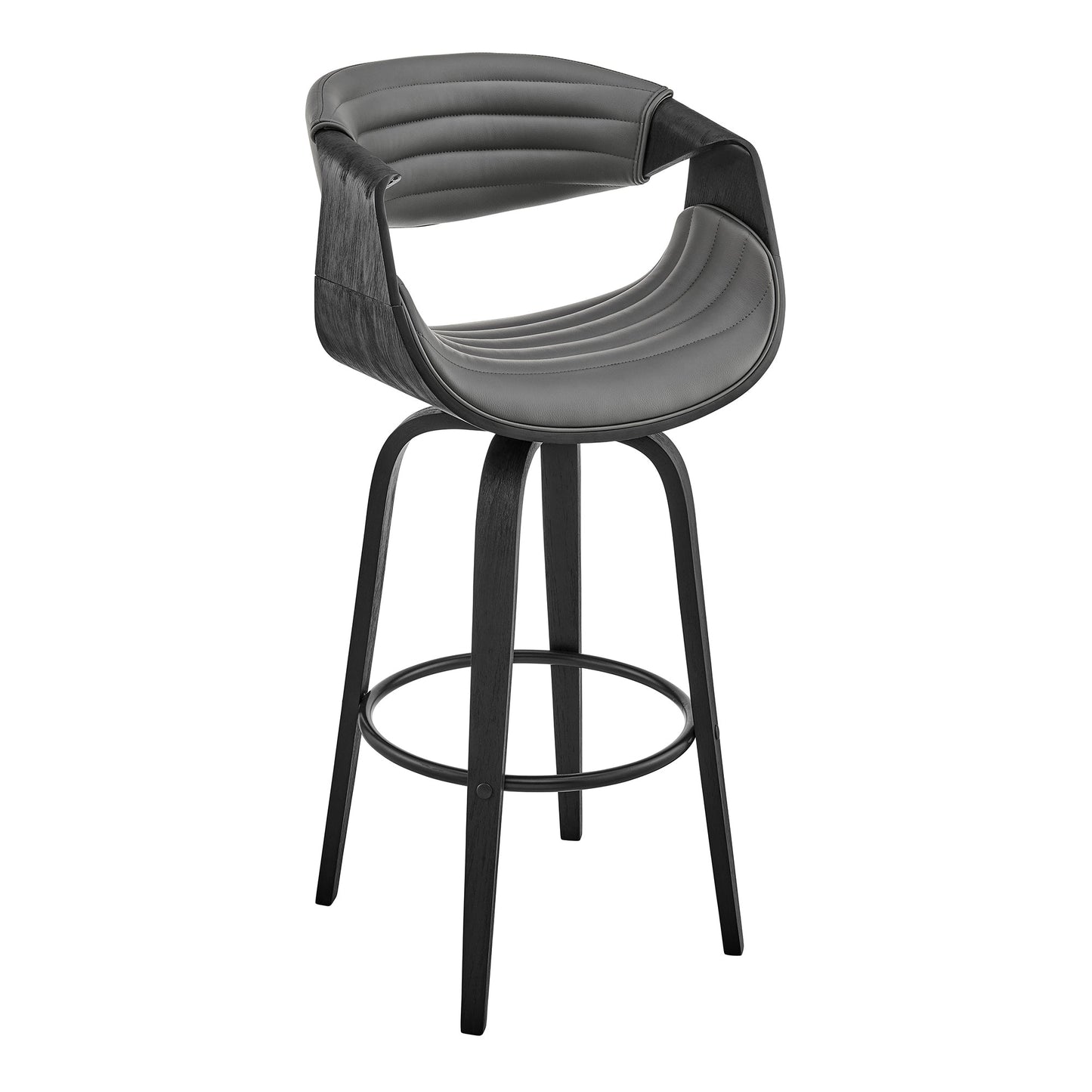 Arya Swivel Counter and Bar Stool in Faux Leather and Wood