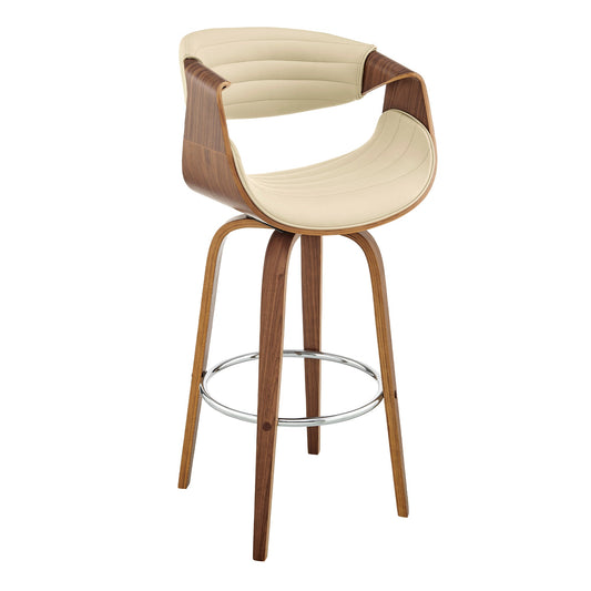 Arya Swivel Counter and Bar Stool in Faux Leather and Wood