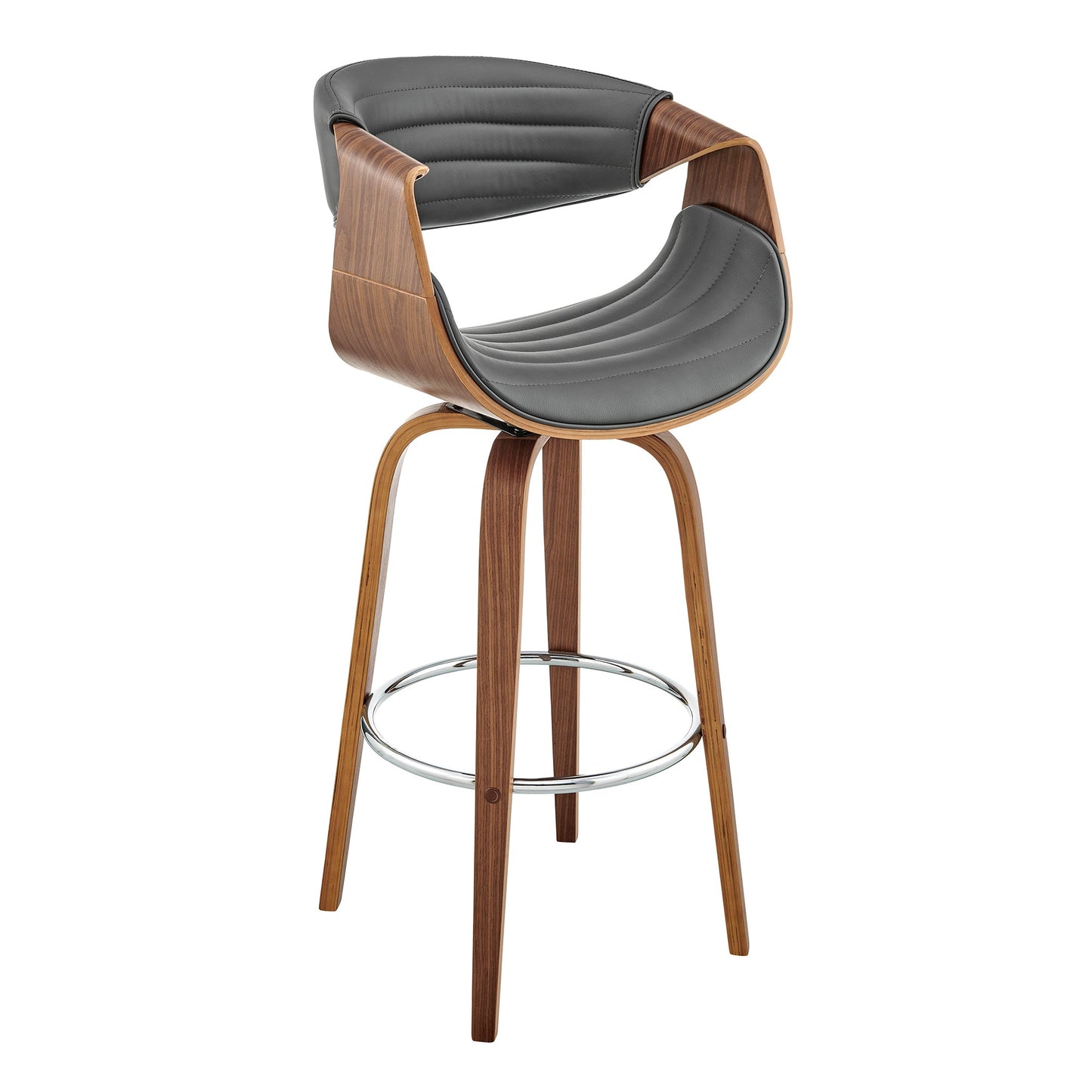 Arya Swivel Counter and Bar Stool in Faux Leather and Wood