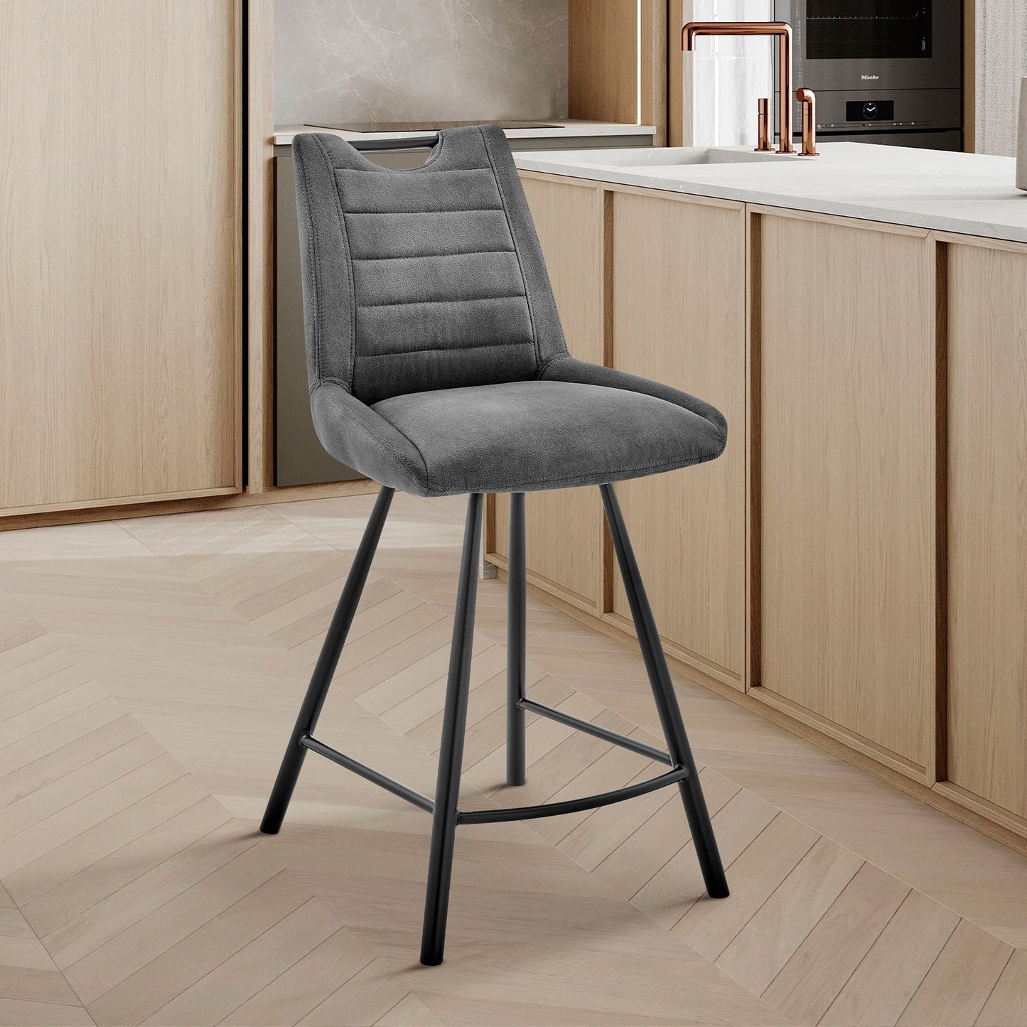 Arizona Counter and Bar Height Bar Stool in Charcoal Fabric and Faux Leather Options