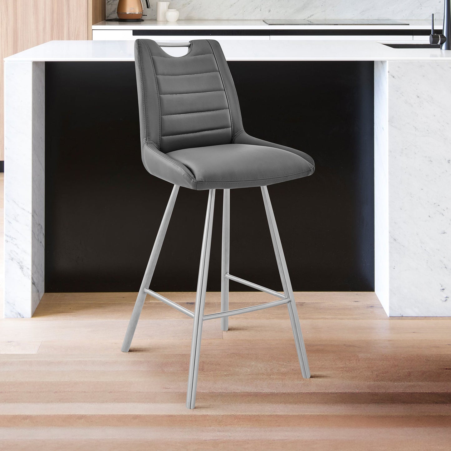 Arizona Counter and Bar Height Bar Stool in Charcoal Fabric and Faux Leather Options