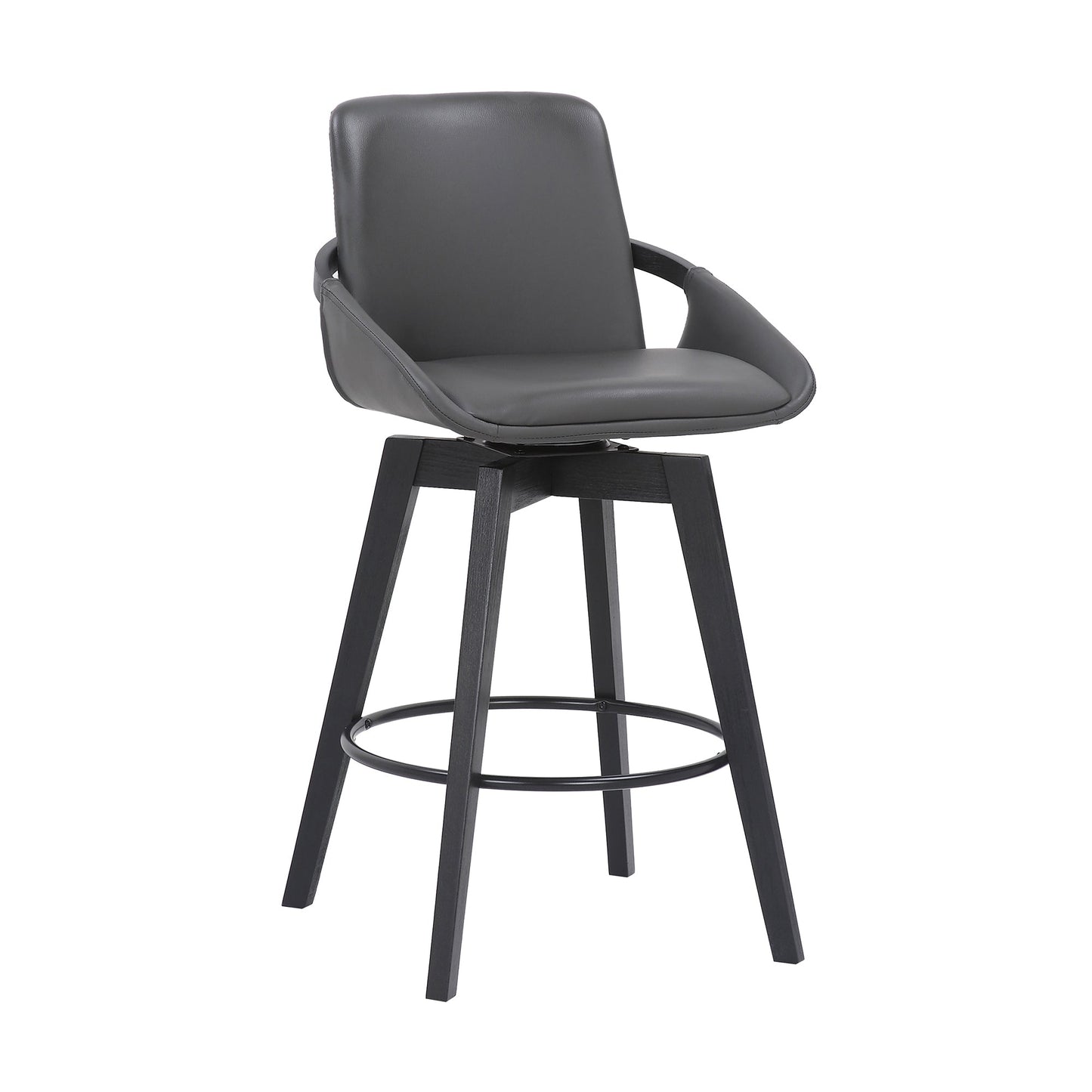 Baylor Faux Leather and Wood Swivel Bar Stool