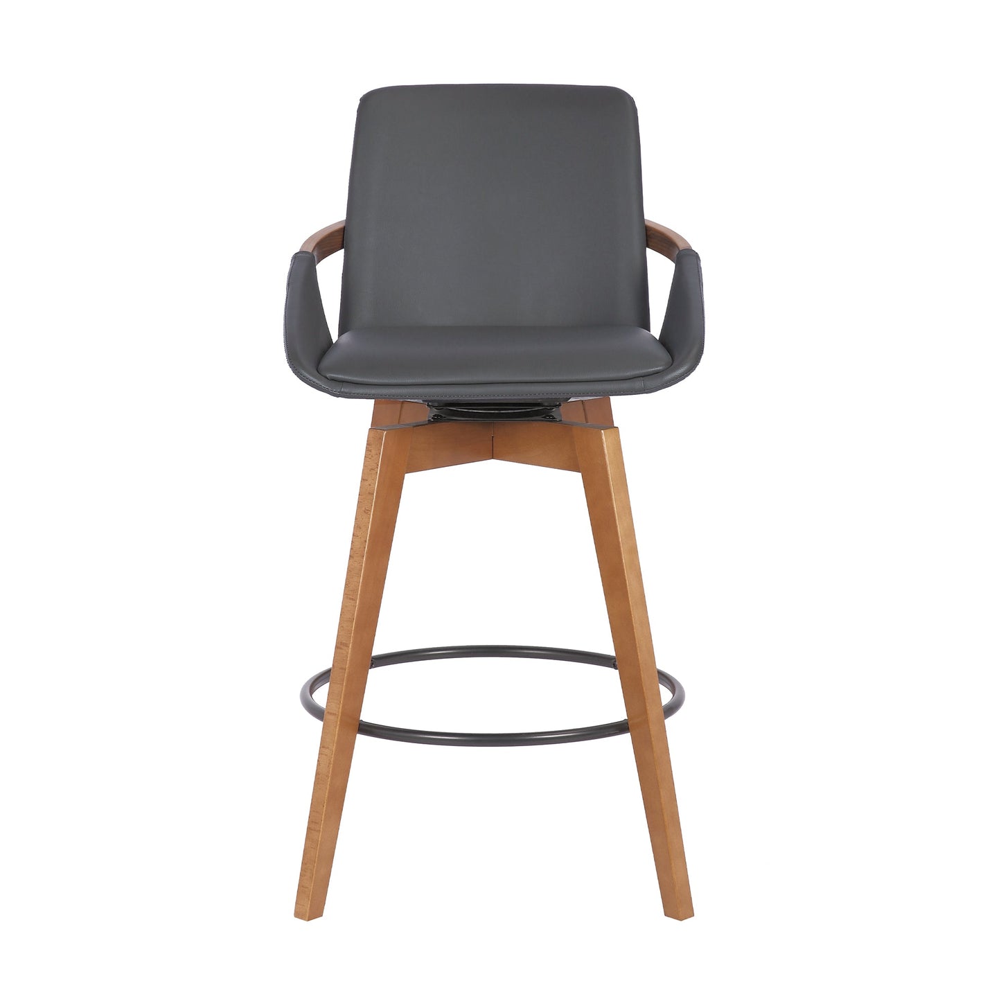 Baylor Faux Leather and Wood Swivel Bar Stool