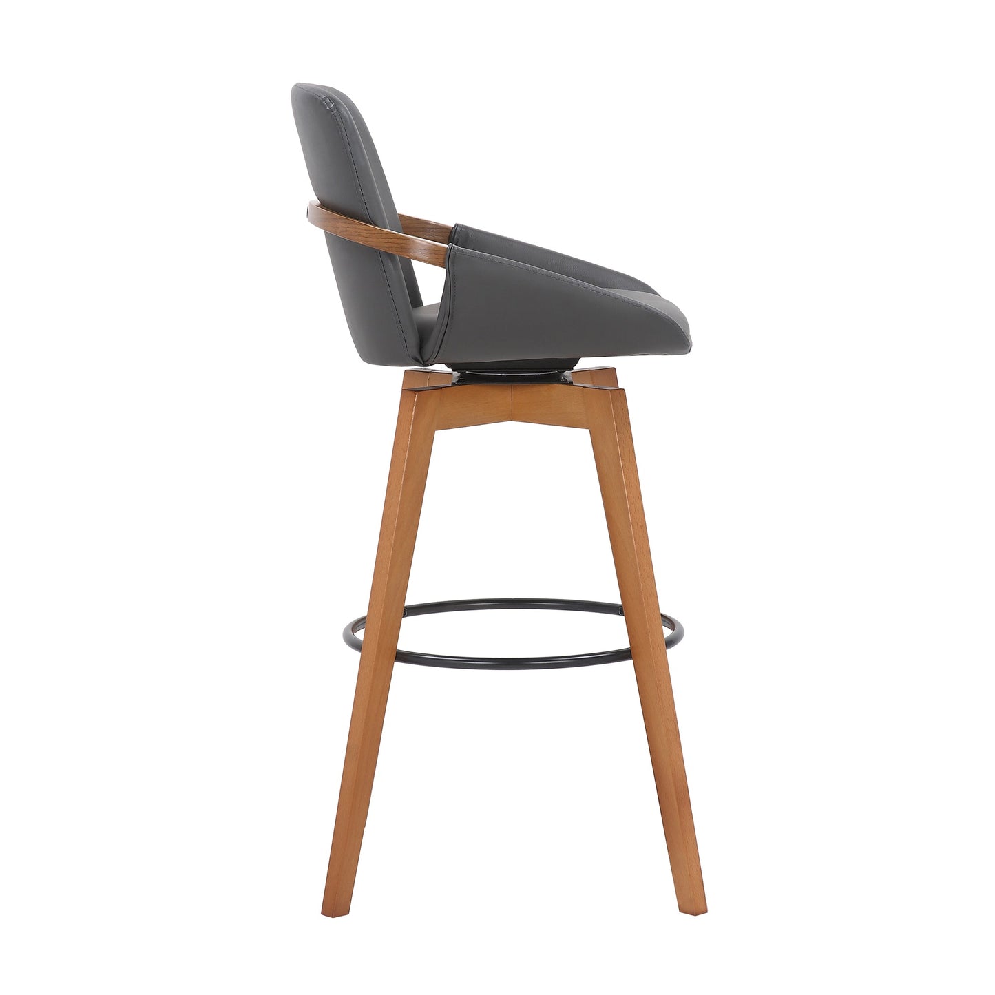Baylor Faux Leather and Wood Swivel Bar Stool