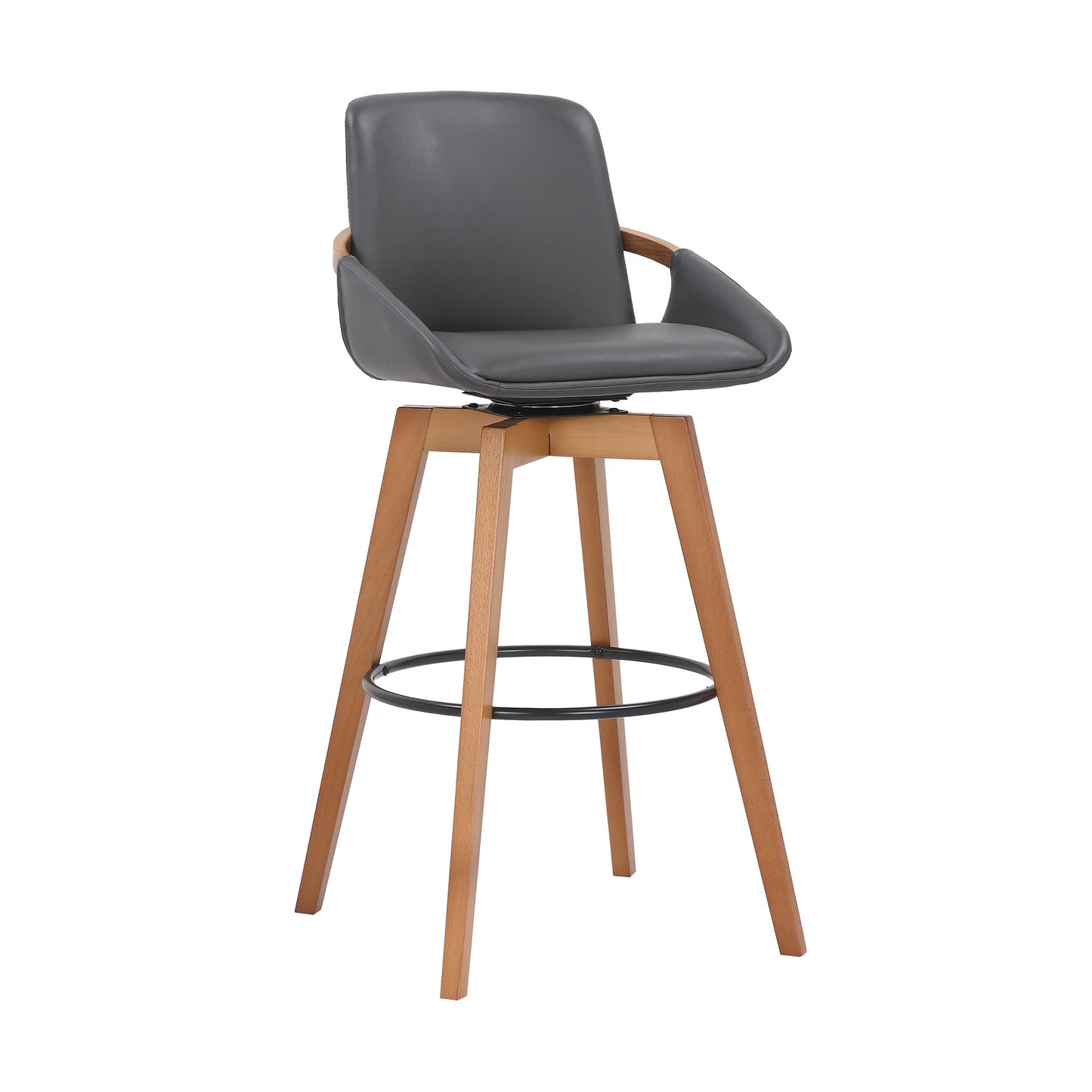 Baylor Faux Leather and Wood Swivel Bar Stool