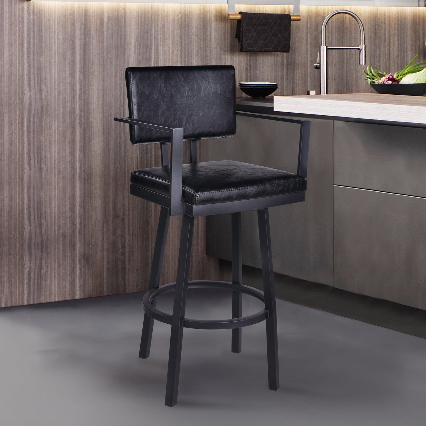Balboa Swivel Vintage Faux Leather and Metal Bar Stool with Arms and Without Arms