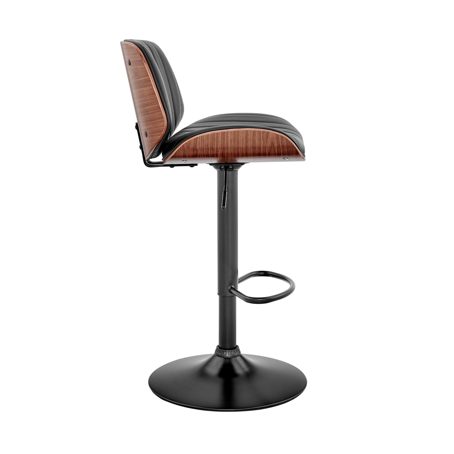 Brock Adjustable Faux Leather and Walnut Wood Bar Stool with Various Base Finishes