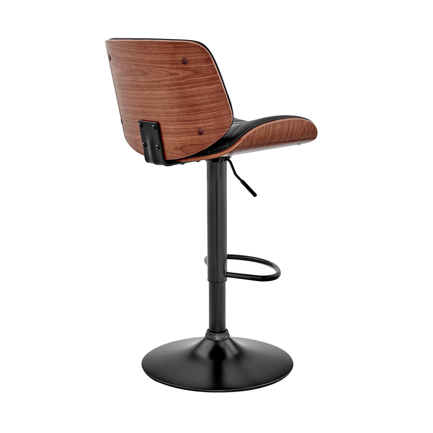Brock Adjustable Faux Leather and Walnut Wood Bar Stool with Various Base Finishes