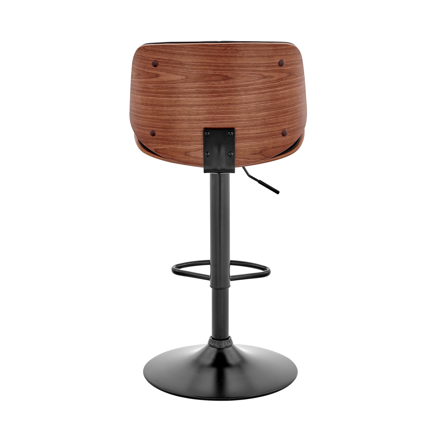 Brock Adjustable Faux Leather and Walnut Wood Bar Stool with Various Base Finishes