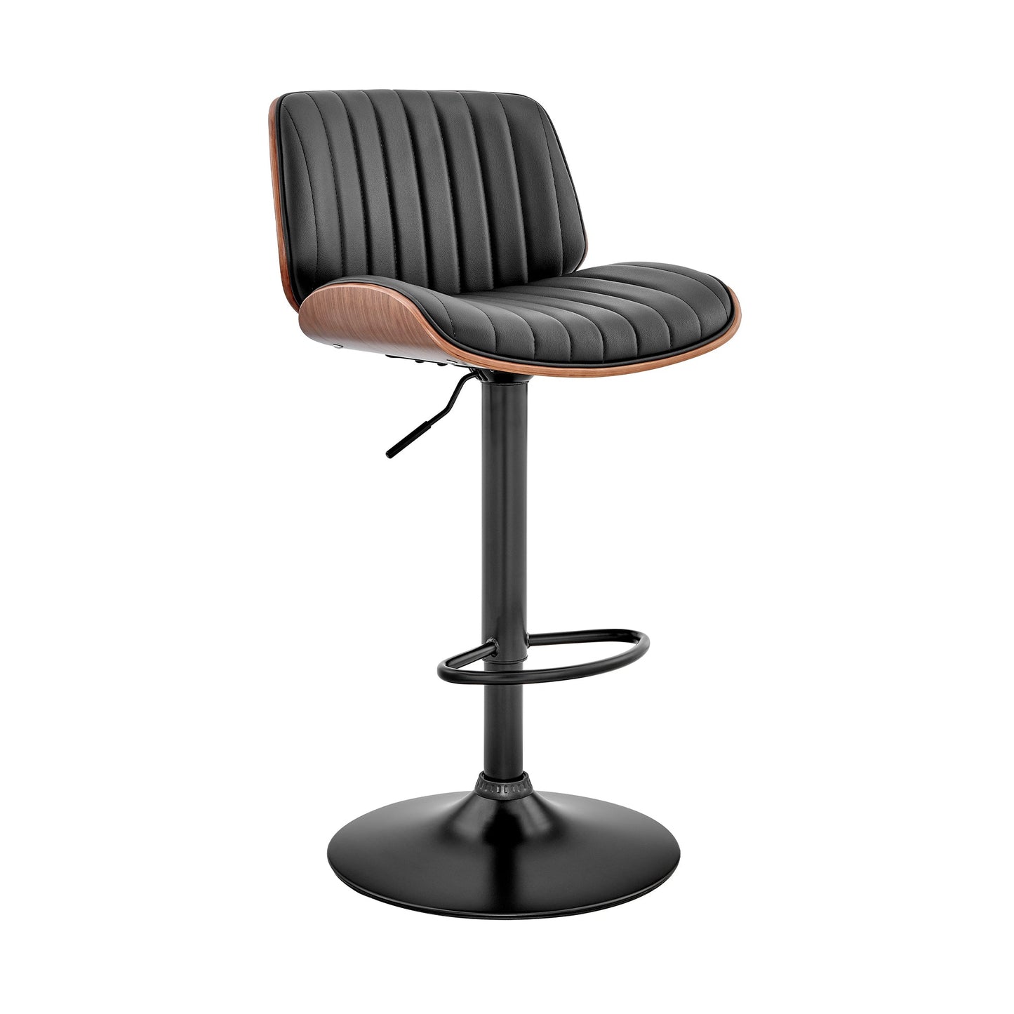 Brock Adjustable Faux Leather and Walnut Wood Bar Stool with Various Base Finishes