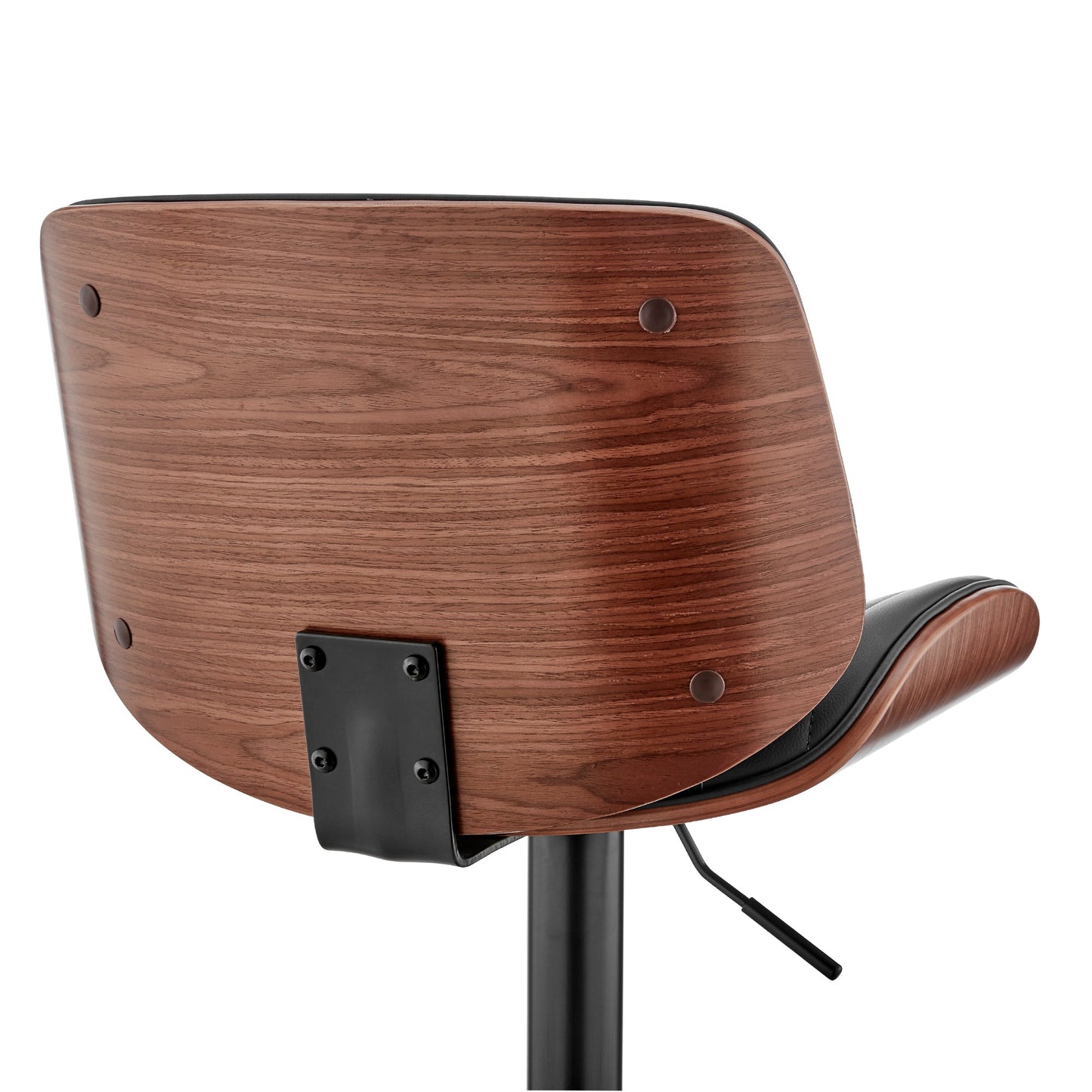 Brock Adjustable Faux Leather and Walnut Wood Bar Stool with Various Base Finishes