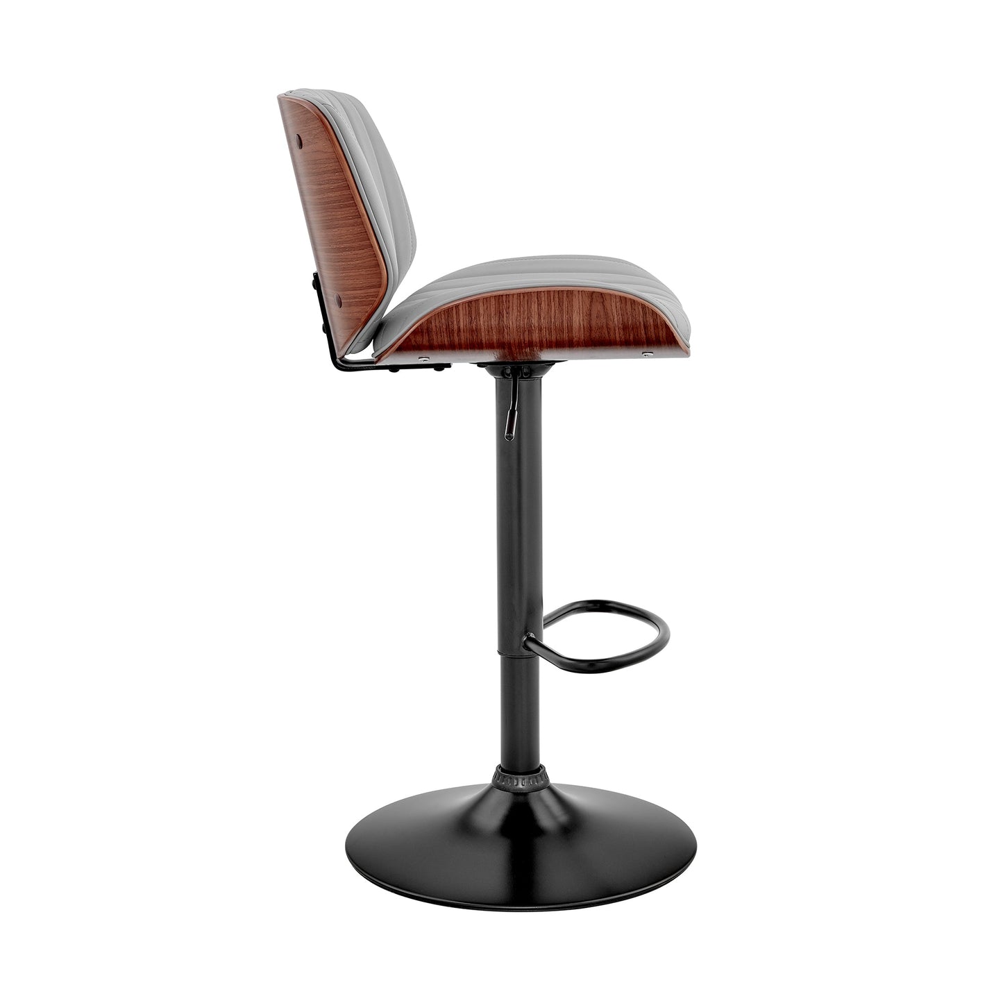 Brock Adjustable Faux Leather and Walnut Wood Bar Stool with Various Base Finishes