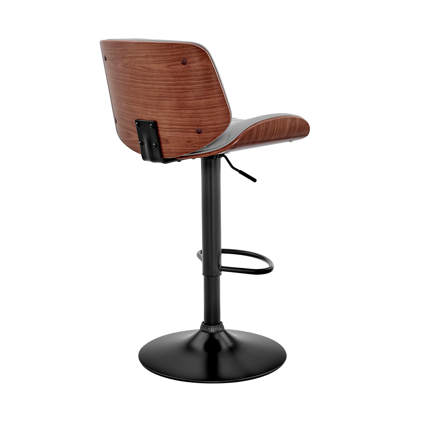 Brock Adjustable Faux Leather and Walnut Wood Bar Stool with Various Base Finishes