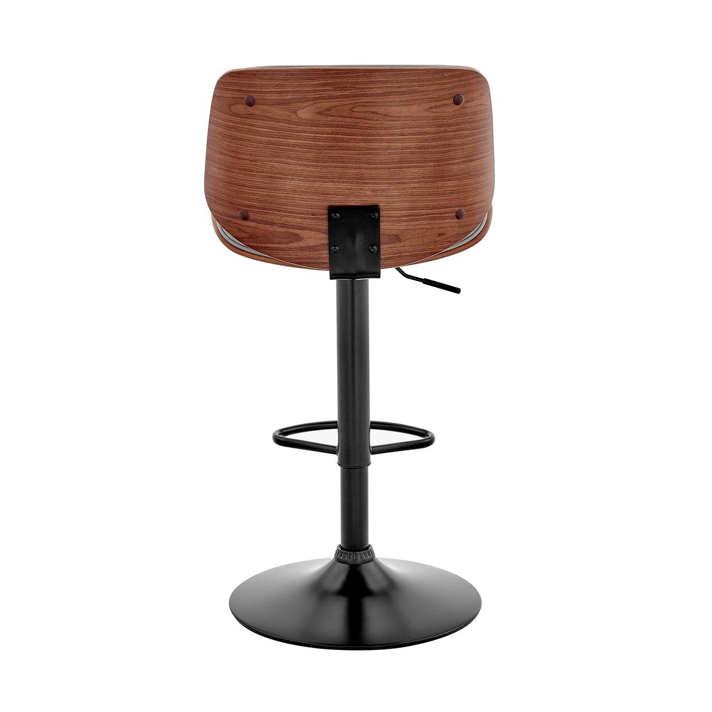 Brock Adjustable Faux Leather and Walnut Wood Bar Stool with Various Base Finishes