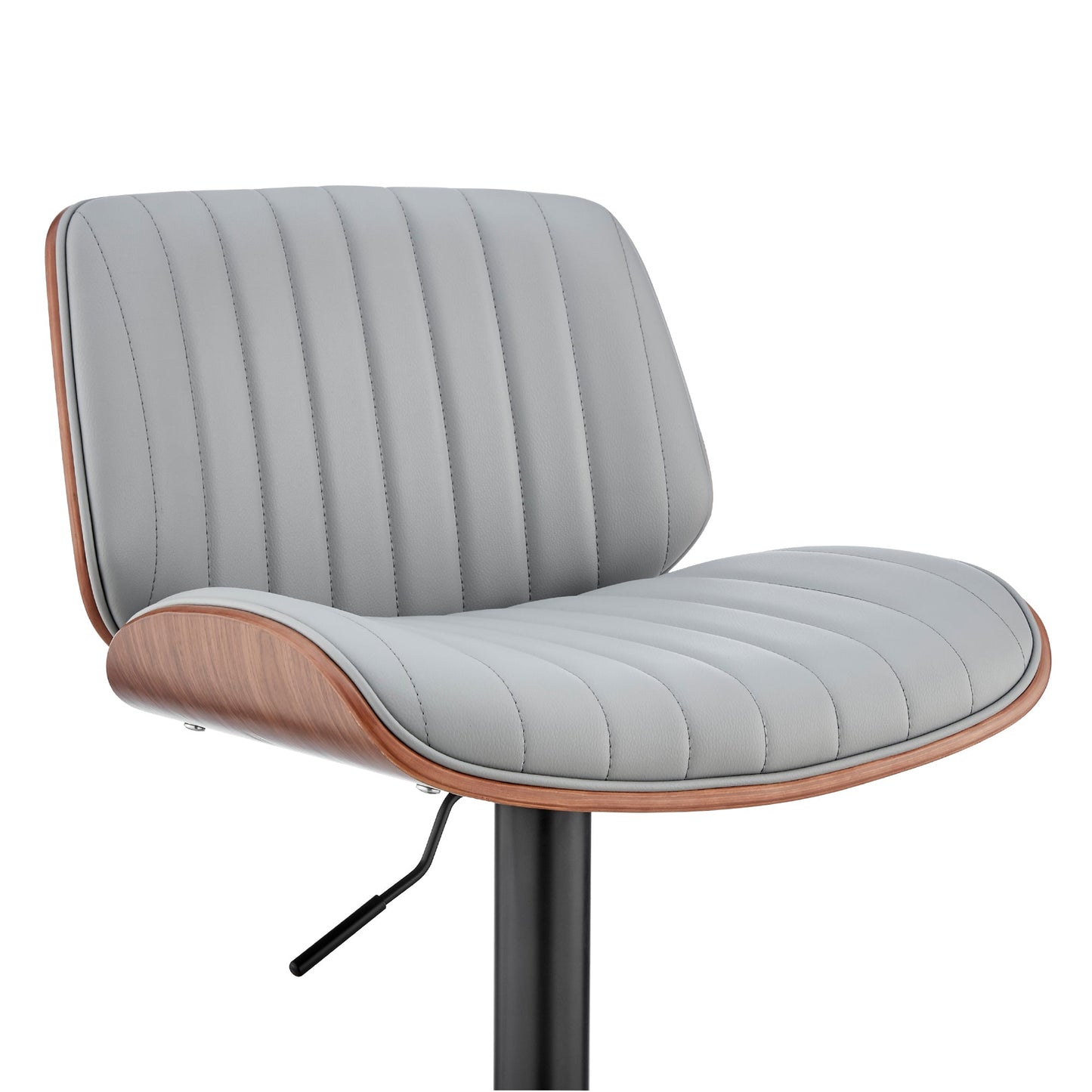 Brock Adjustable Faux Leather and Walnut Wood Bar Stool with Various Base Finishes