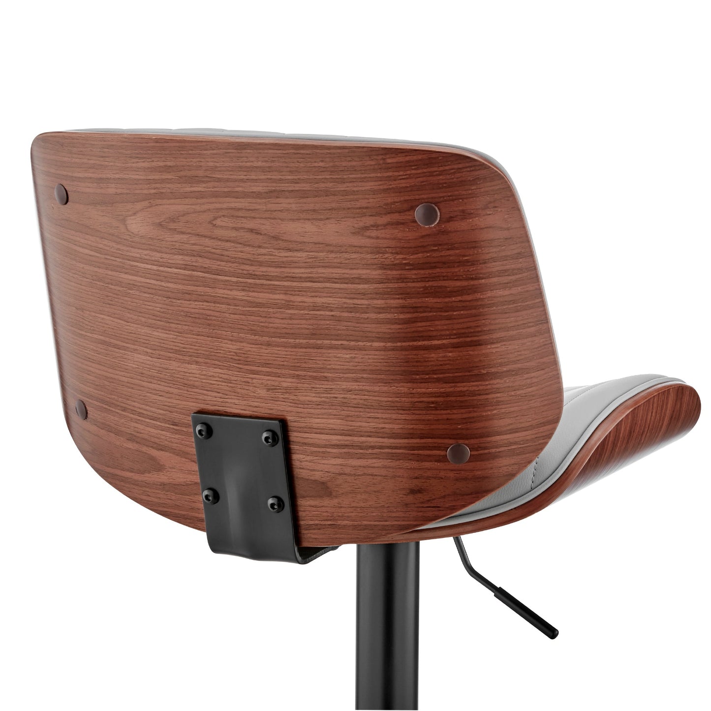 Brock Adjustable Faux Leather and Walnut Wood Bar Stool with Various Base Finishes