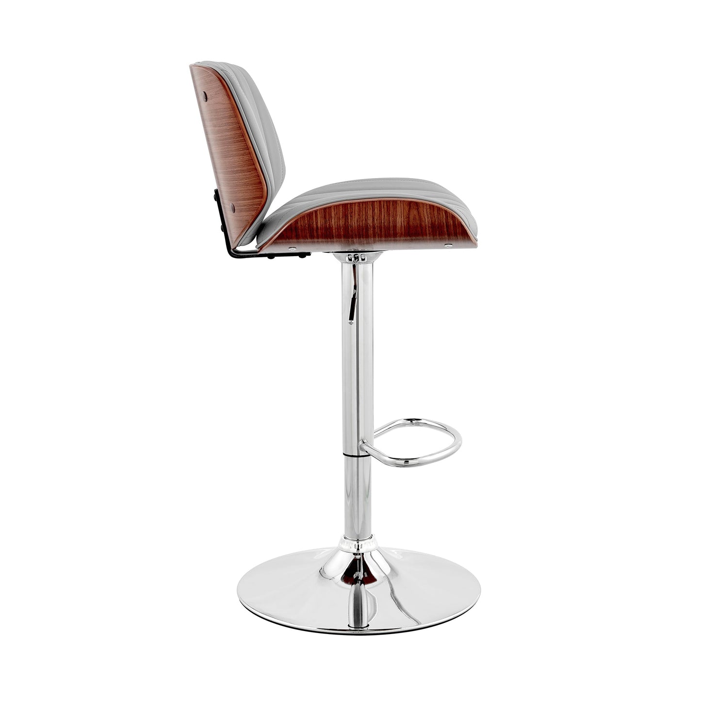 Brock Adjustable Faux Leather and Walnut Wood Bar Stool with Various Base Finishes