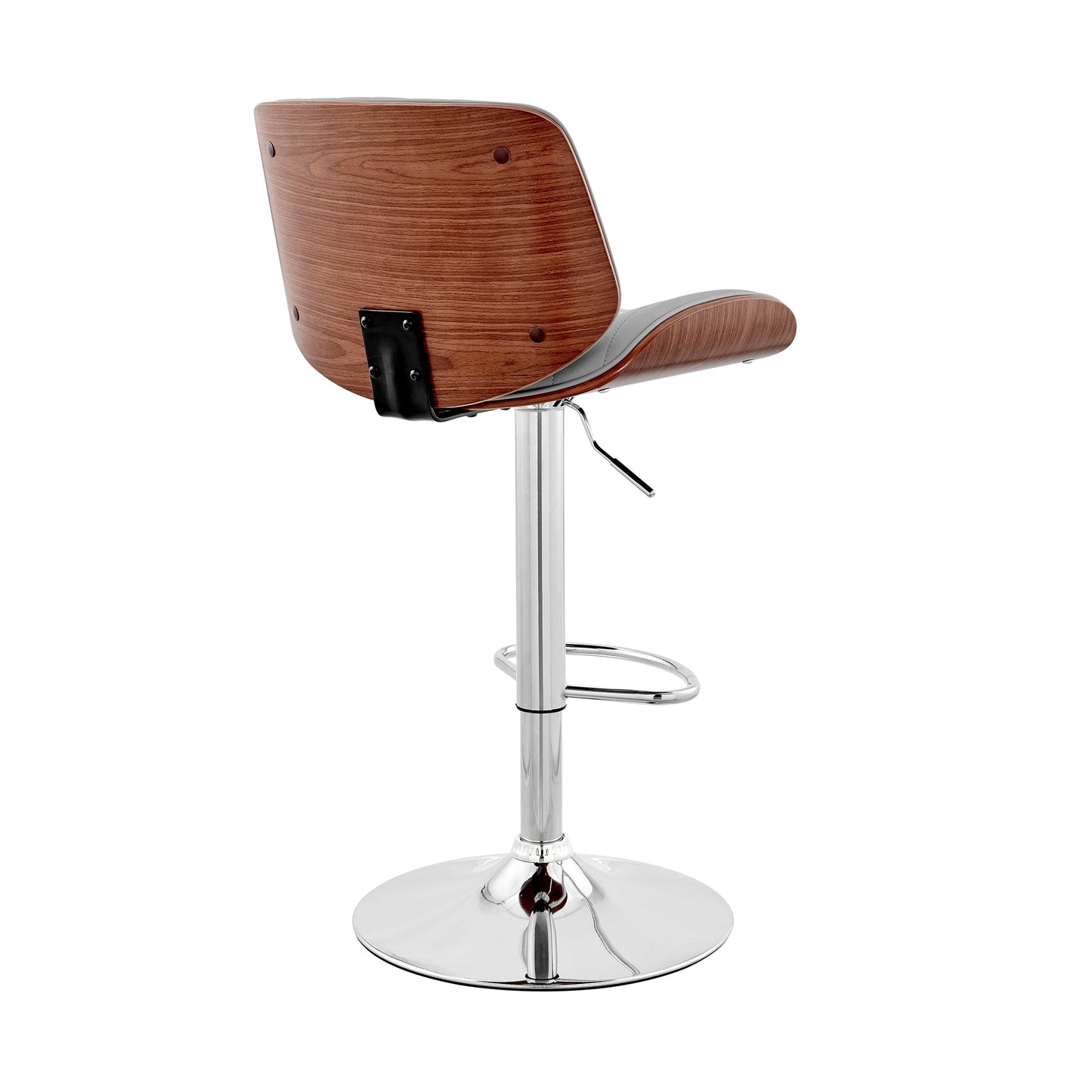 Brock Adjustable Faux Leather and Walnut Wood Bar Stool with Various Base Finishes
