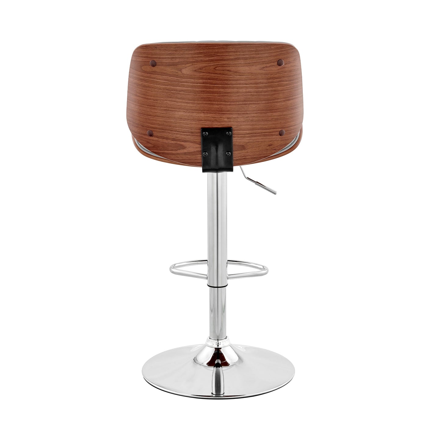 Brock Adjustable Faux Leather and Walnut Wood Bar Stool with Various Base Finishes