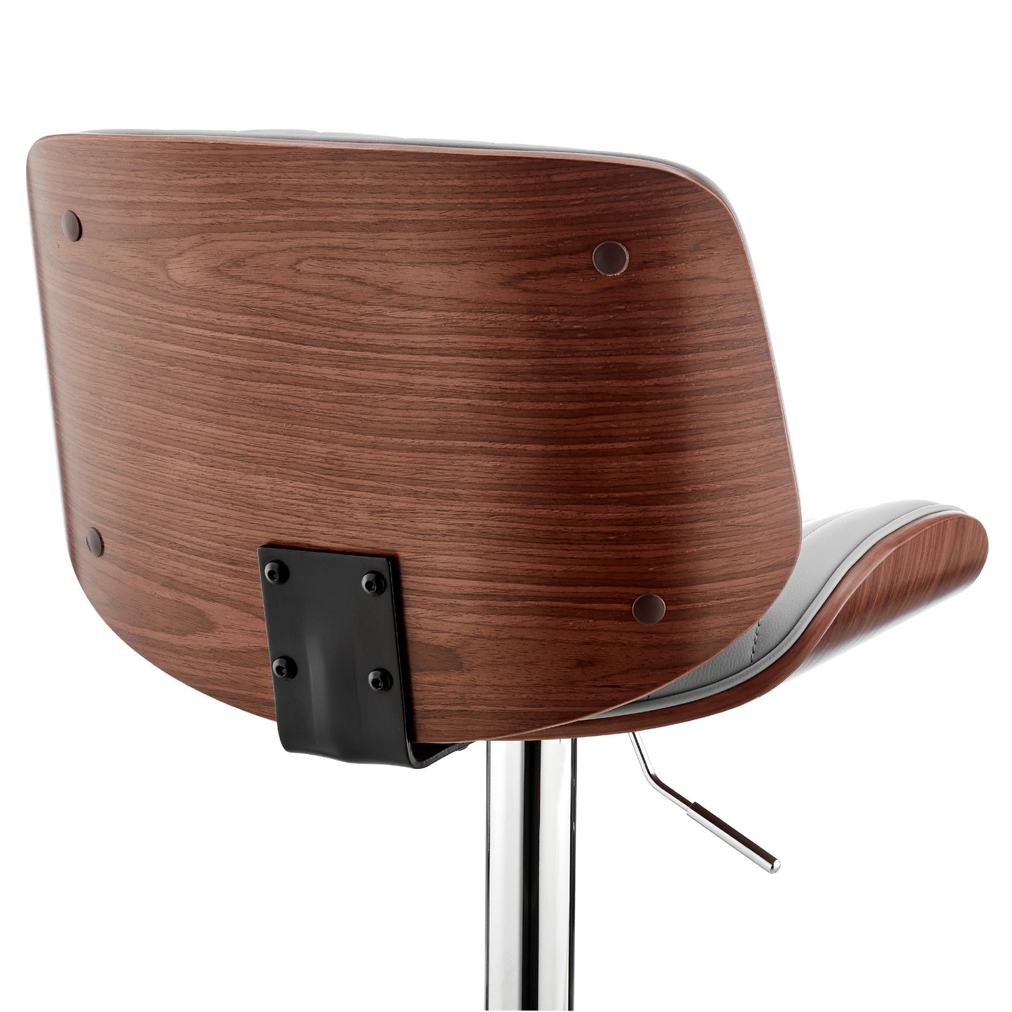 Brock Adjustable Faux Leather and Walnut Wood Bar Stool with Various Base Finishes