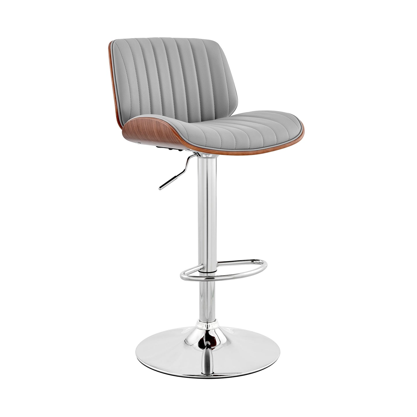 Brock Adjustable Faux Leather and Walnut Wood Bar Stool with Various Base Finishes
