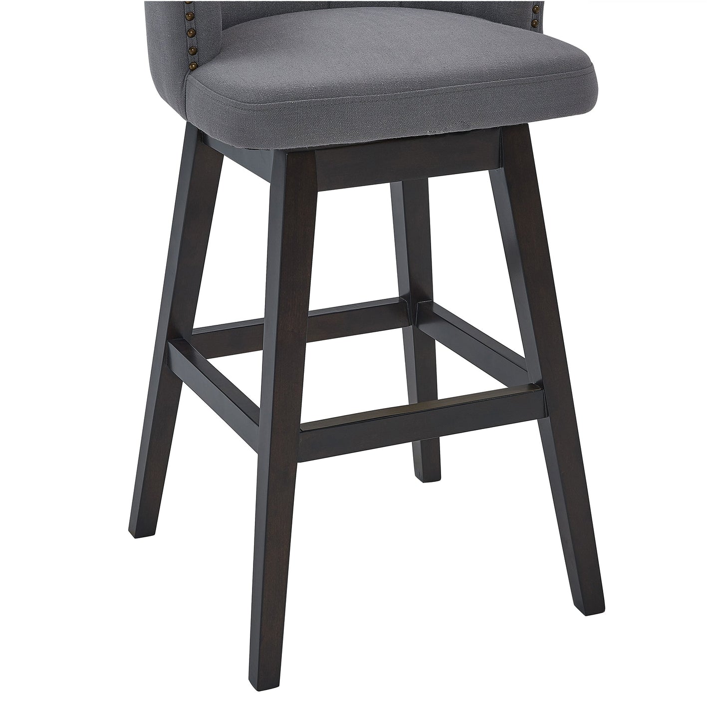 Brandy Swivel Counter and Bar Height Fabric and Espresso Wood Bar Stool