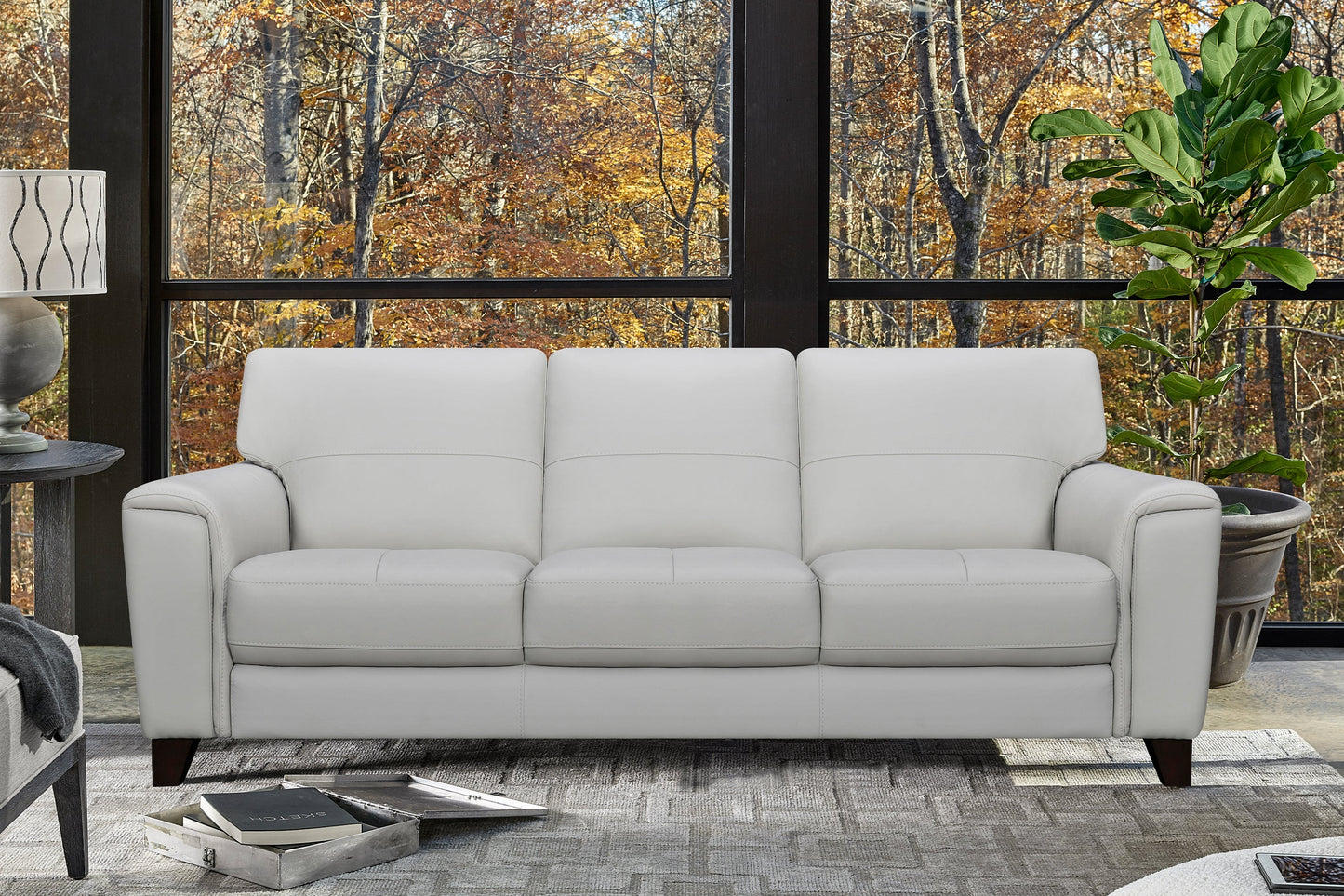 Bergen 87" Dove Gray Genuine Leather Square Arm Sofa