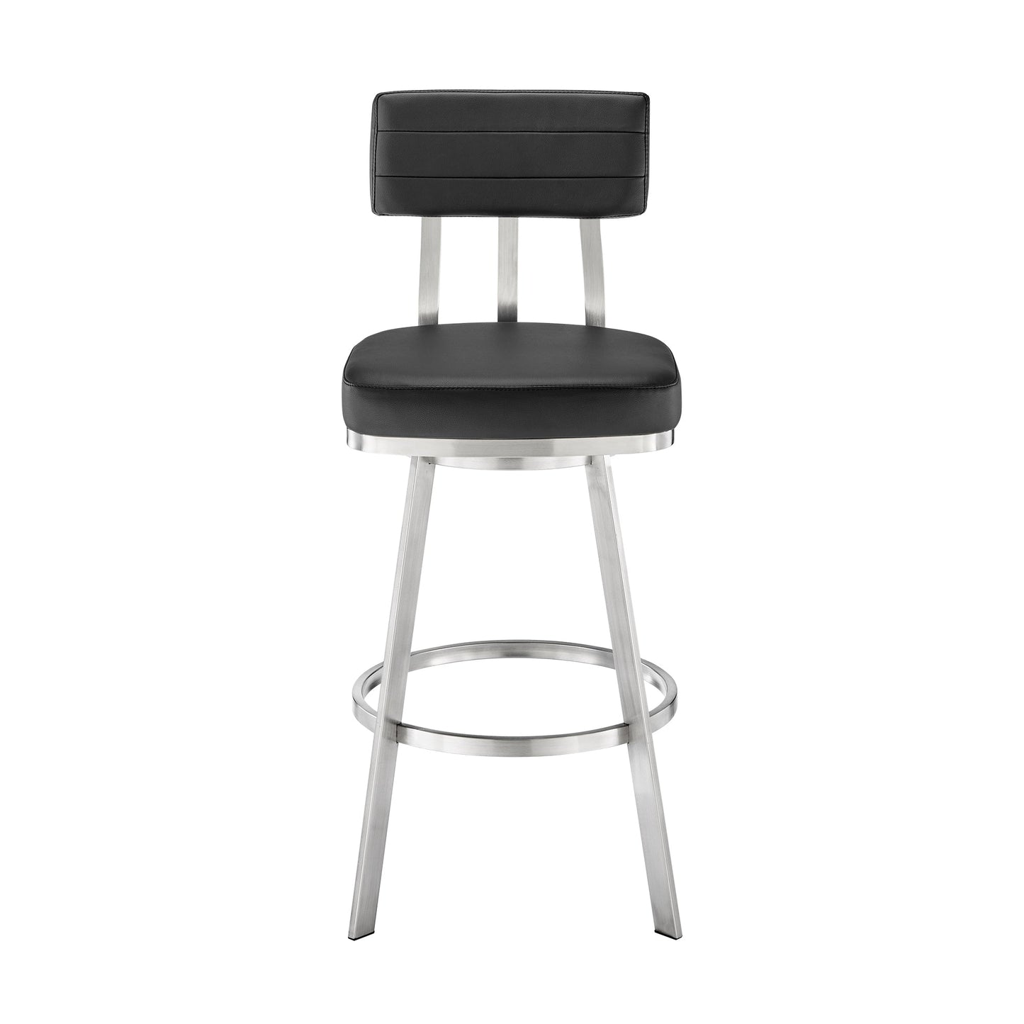 Benjamin Swivel Counter and Bar Stool in Brushed Stainless Steel with Faux Leather