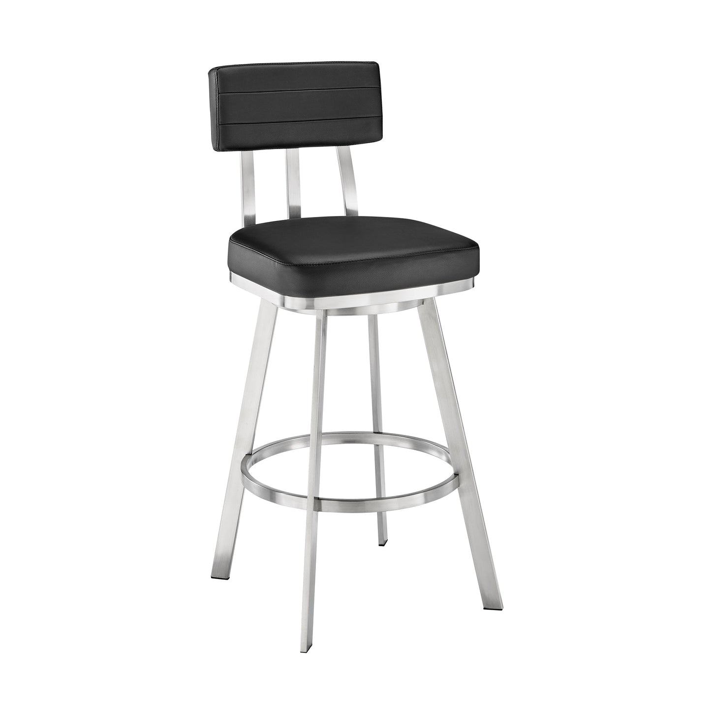 Benjamin Swivel Counter and Bar Stool in Brushed Stainless Steel with Faux Leather