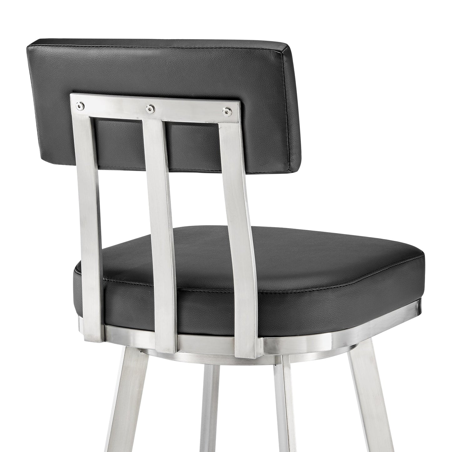 Benjamin Swivel Counter and Bar Stool in Brushed Stainless Steel with Faux Leather