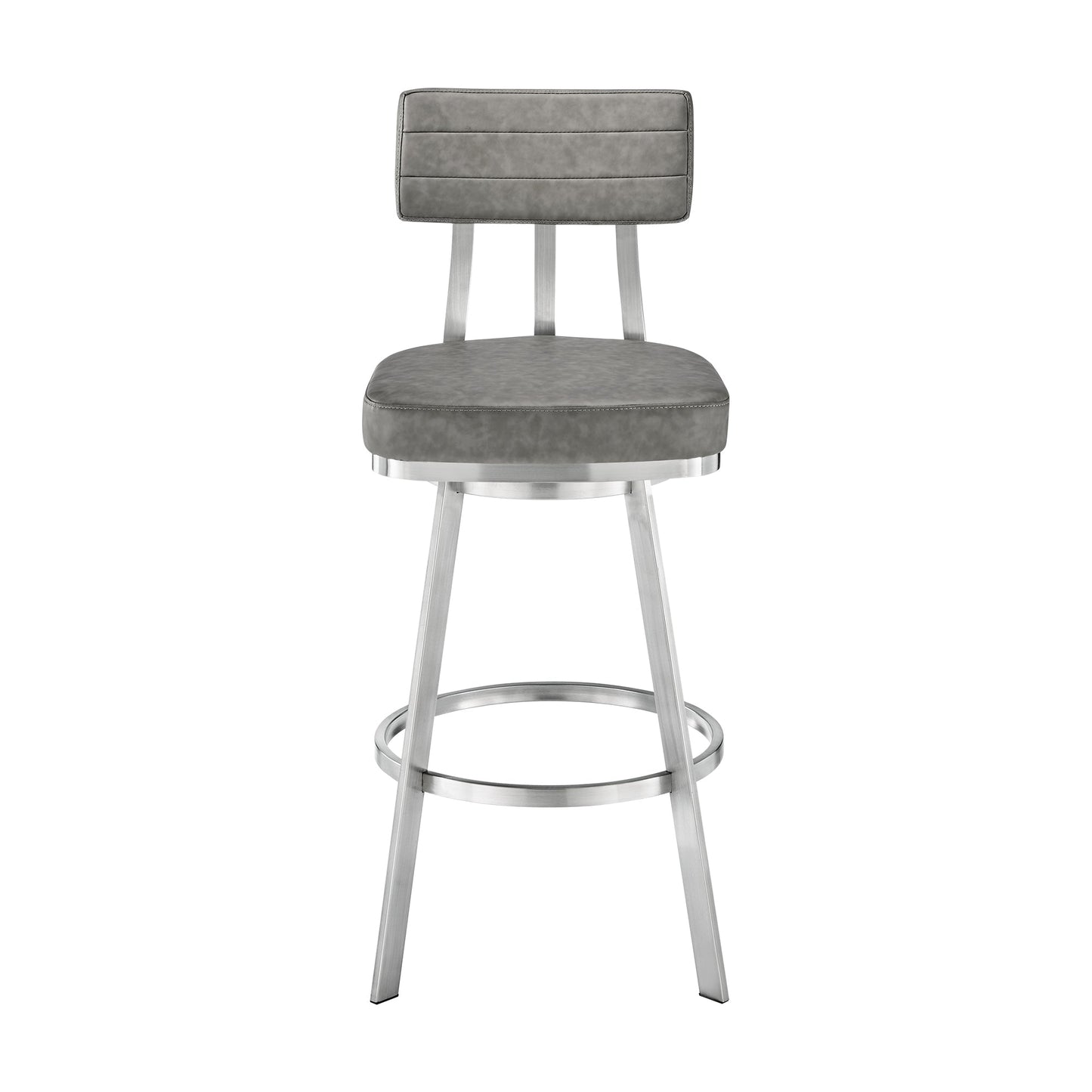 Benjamin Swivel Counter and Bar Stool in Brushed Stainless Steel with Faux Leather