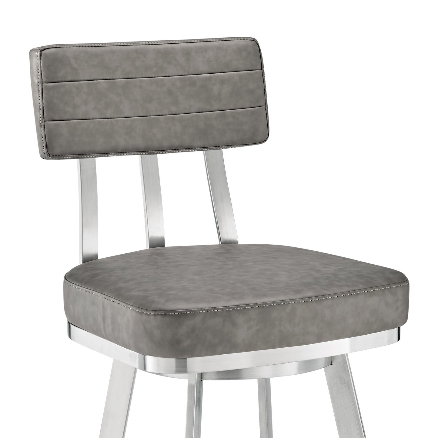 Benjamin Swivel Counter and Bar Stool in Brushed Stainless Steel with Faux Leather