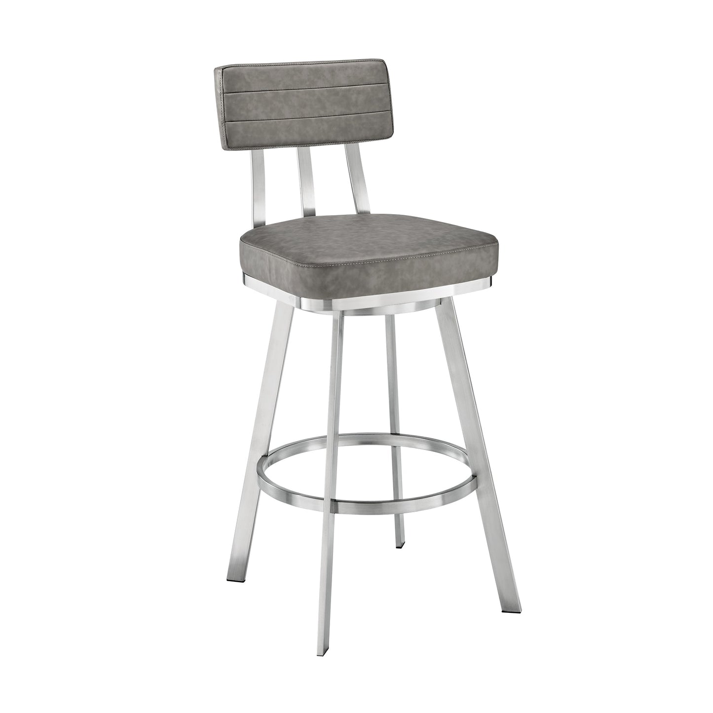 Benjamin Swivel Counter and Bar Stool in Brushed Stainless Steel with Faux Leather