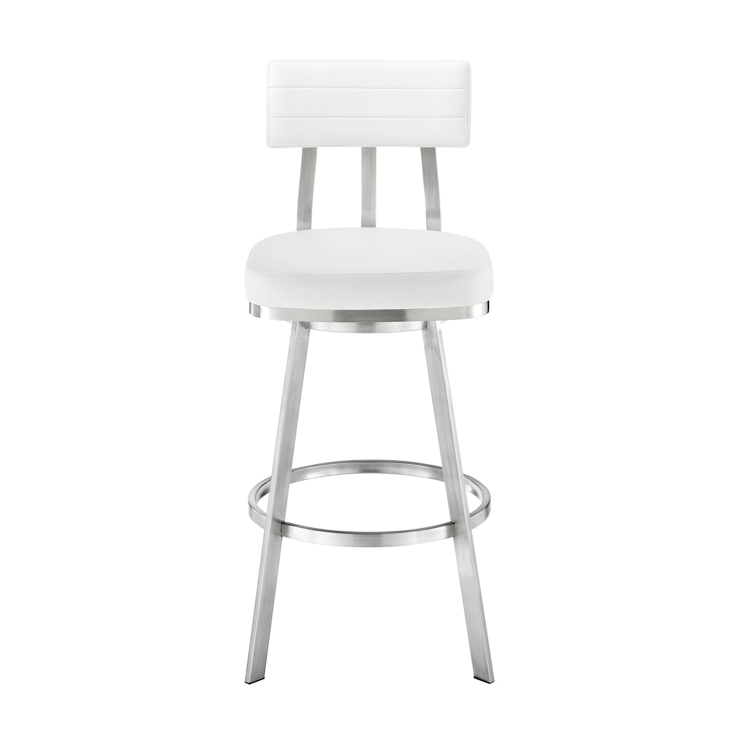 Benjamin Swivel Counter and Bar Stool in Brushed Stainless Steel with Faux Leather
