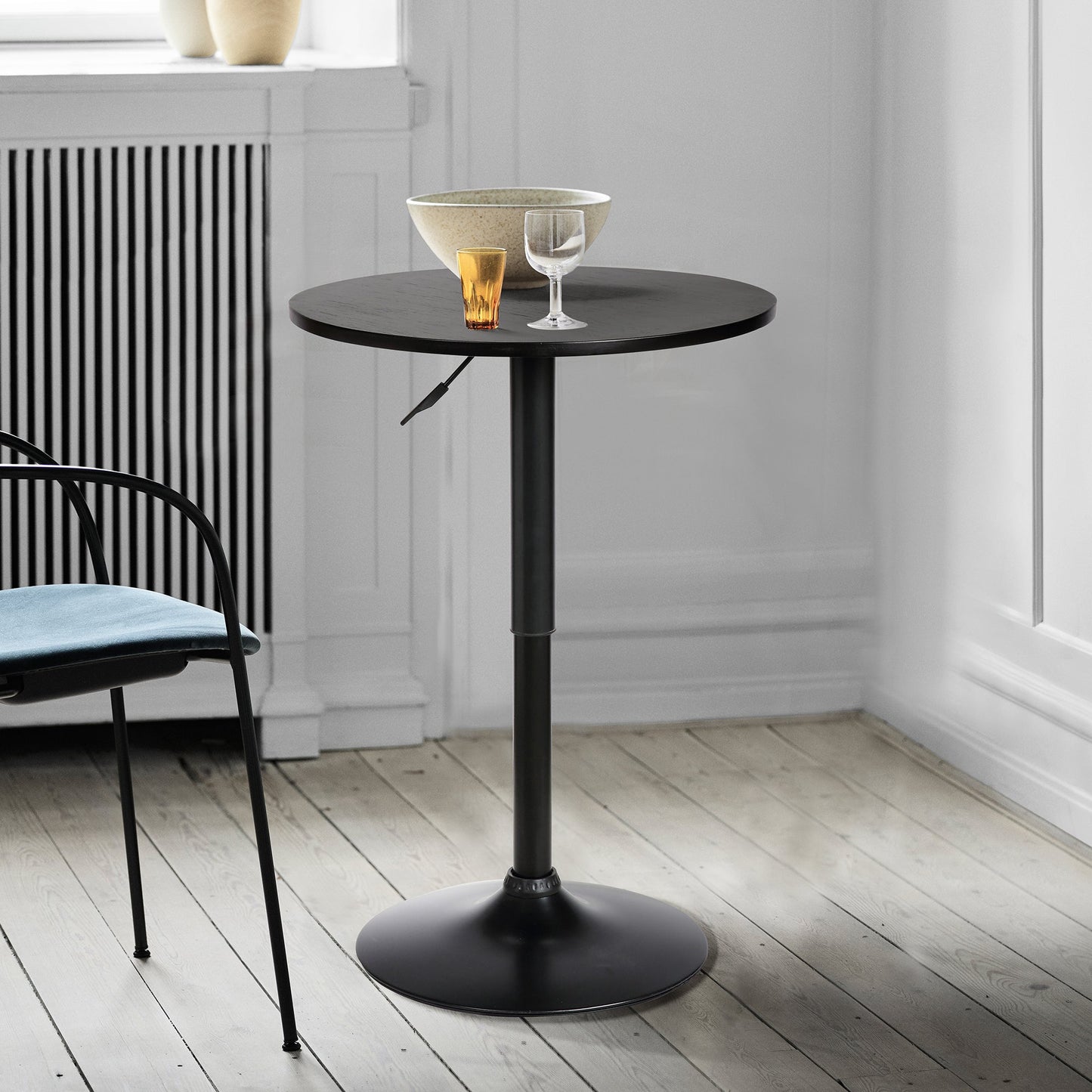 Bentley Adjustable Pub Table in Black Brushed Wood and Black Metal finish