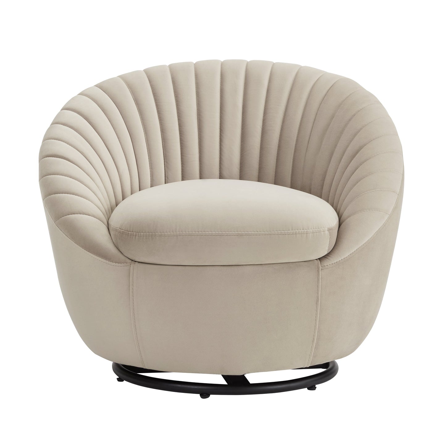 Bella Beige Velvet Swivel Accent Chair with Black Base