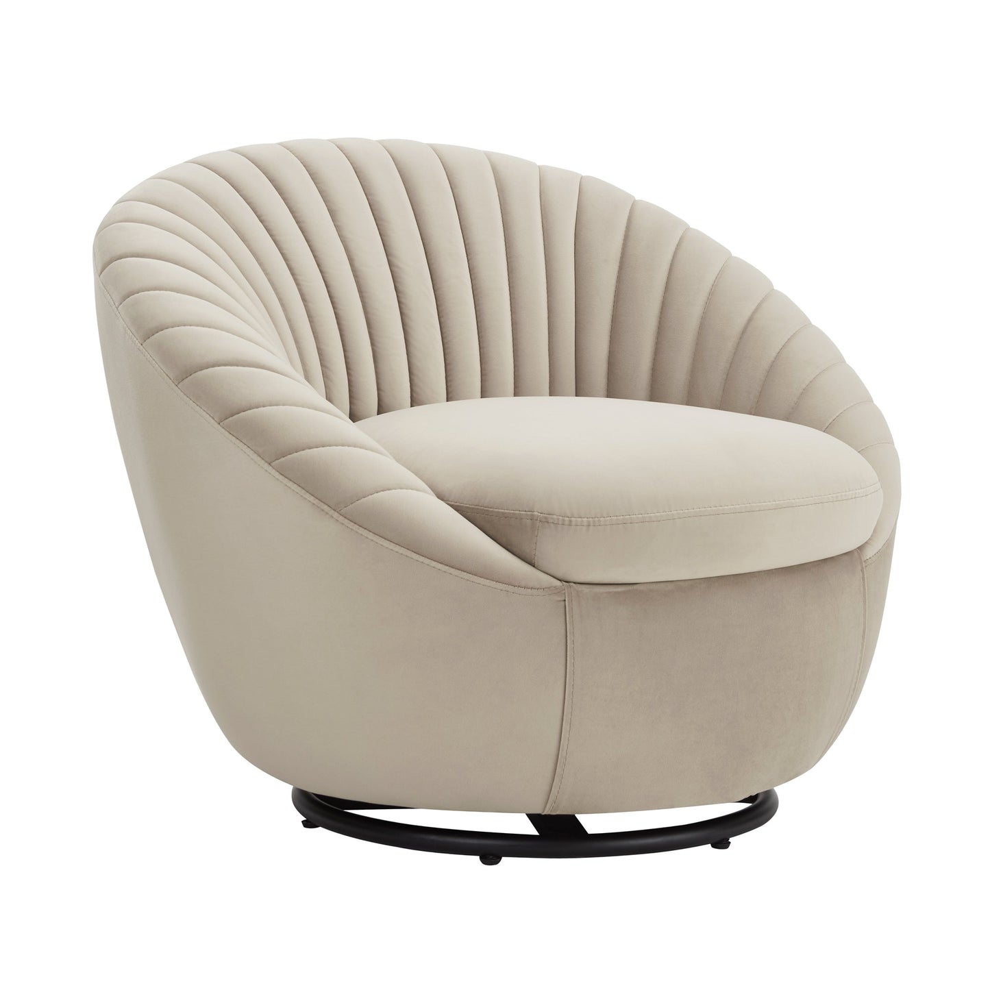 Bella Beige Velvet Swivel Accent Chair with Black Base