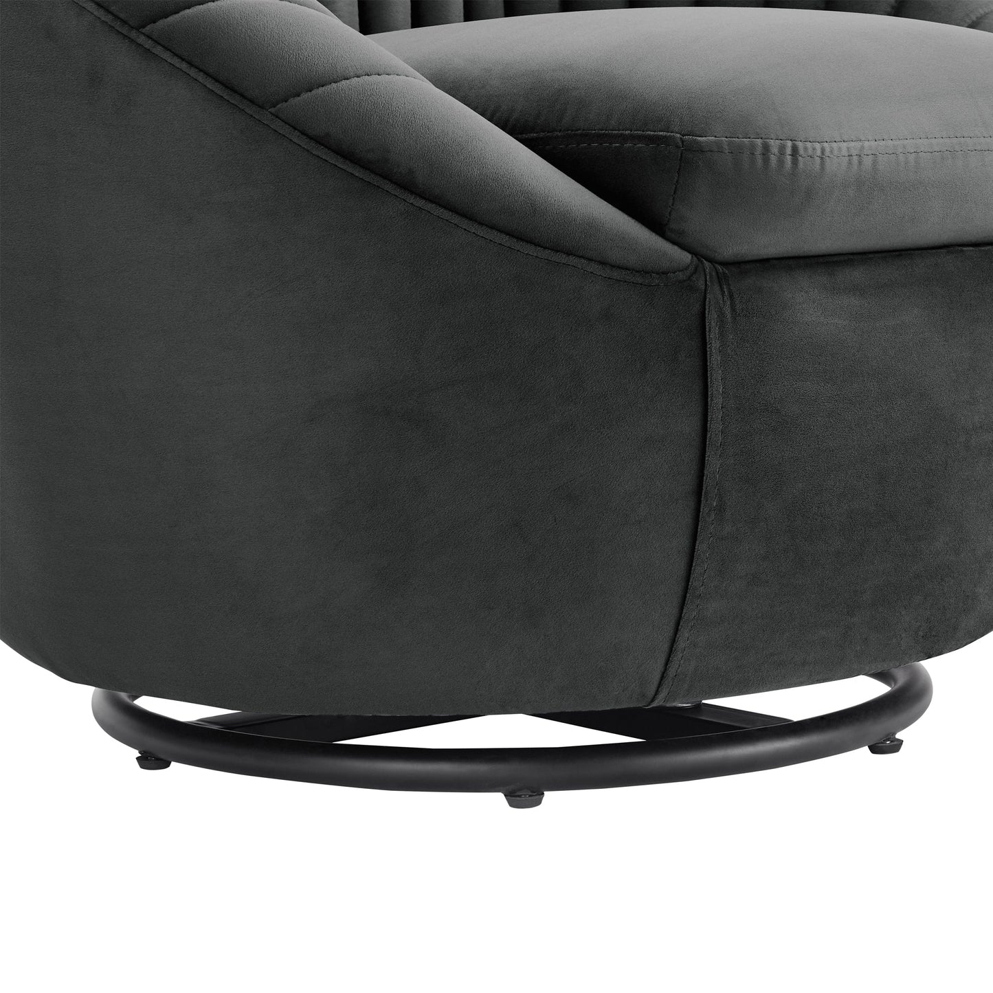 Bella Dark Gray Velvet Swivel Accent Chair with Black Base