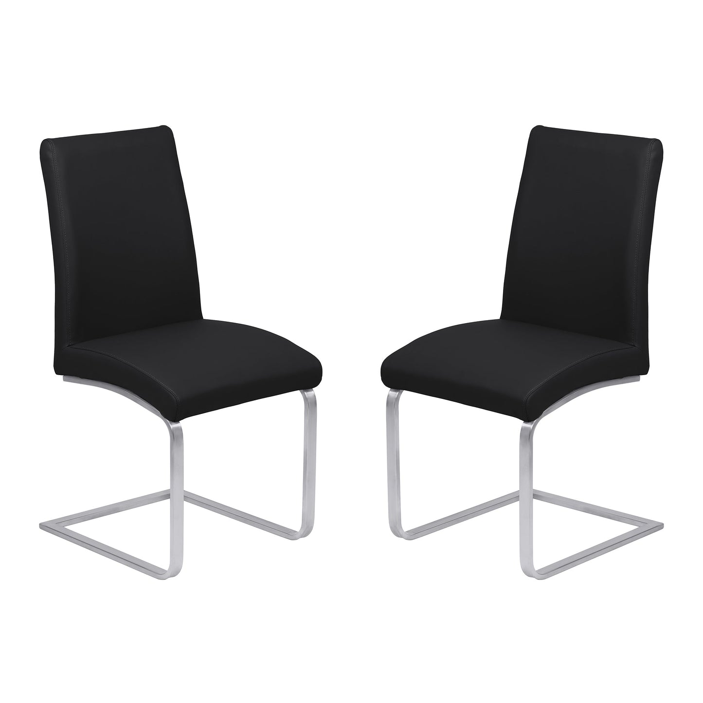 Blanca Contemporary Dining Chair in Black Faux Leather with Brushed Stainless Steel Finish - Set of 2