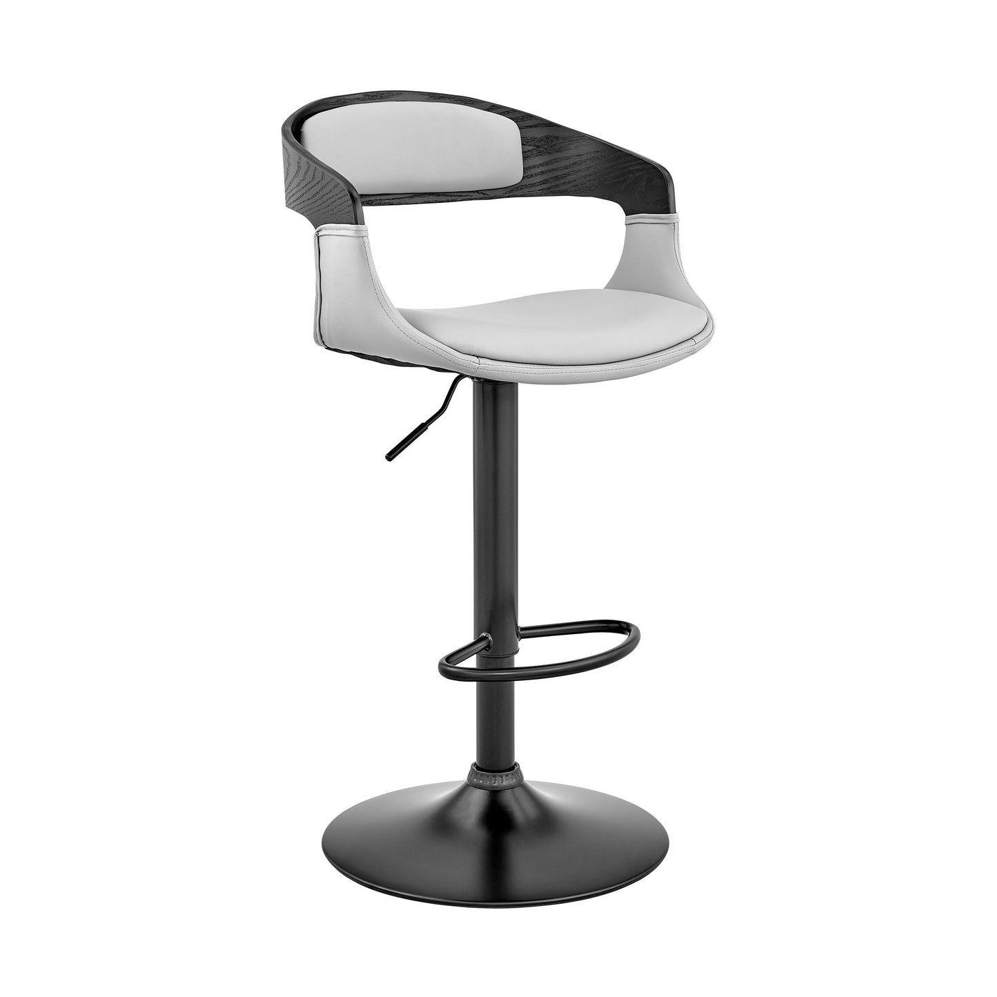Benson Adjustable Faux Leather and Wood Bar Stool with Black and Chrome Base