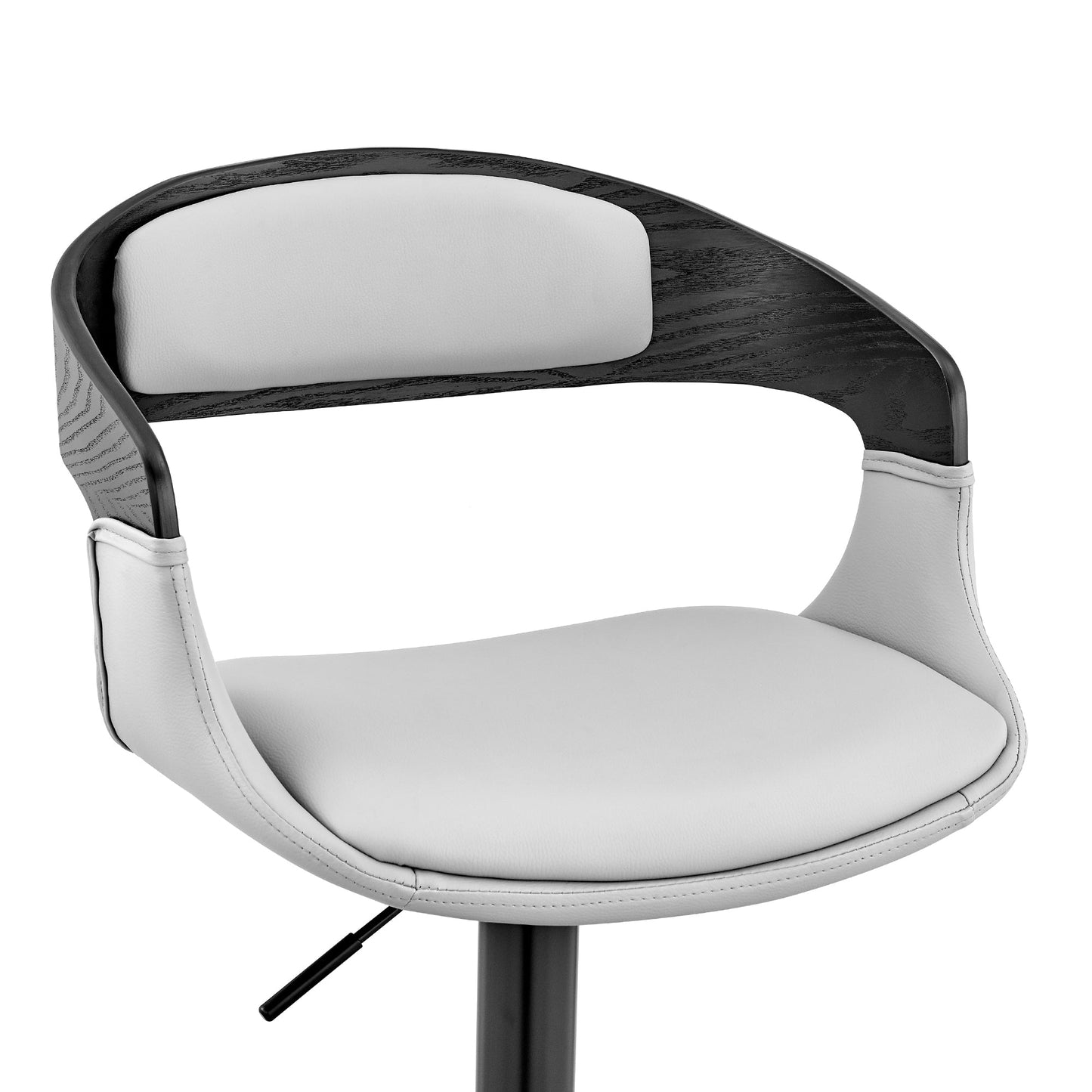 Benson Adjustable Faux Leather and Wood Bar Stool with Black and Chrome Base