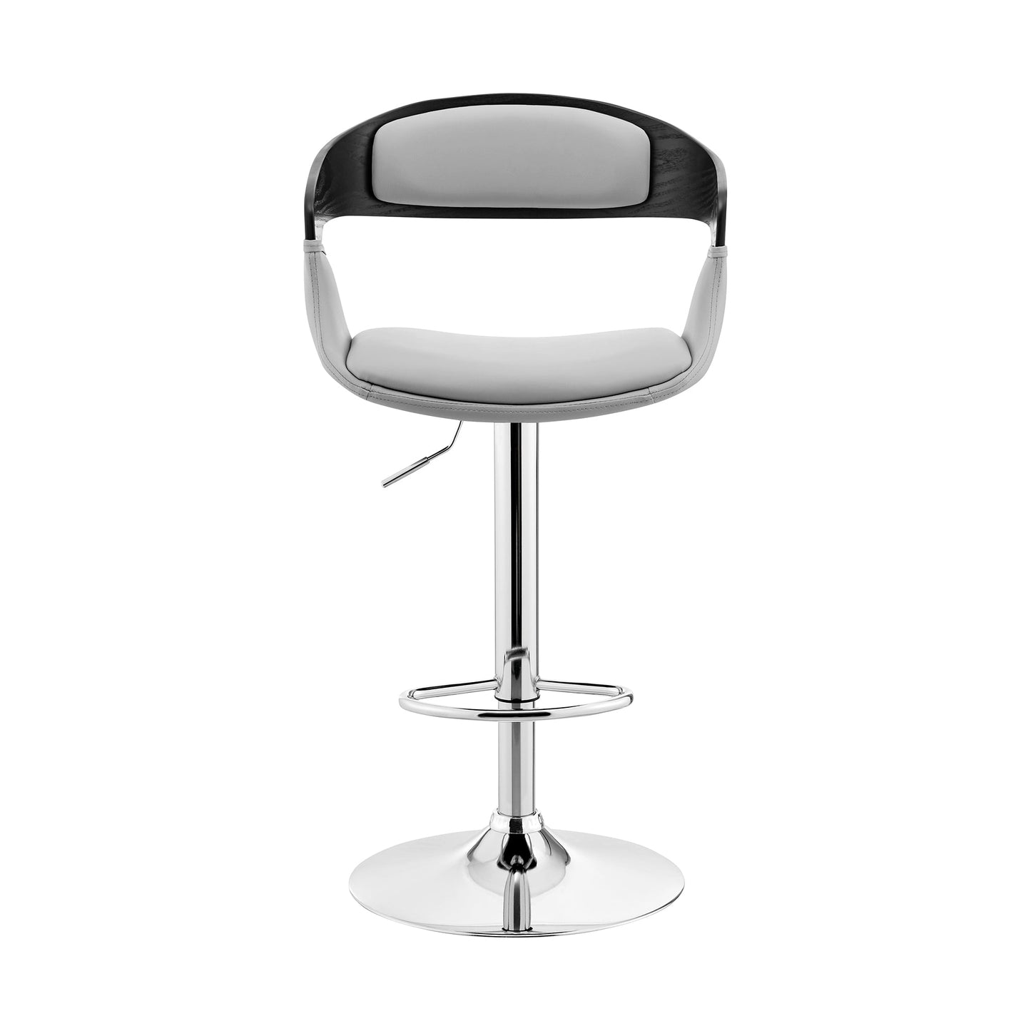 Benson Adjustable Faux Leather and Wood Bar Stool with Black and Chrome Base