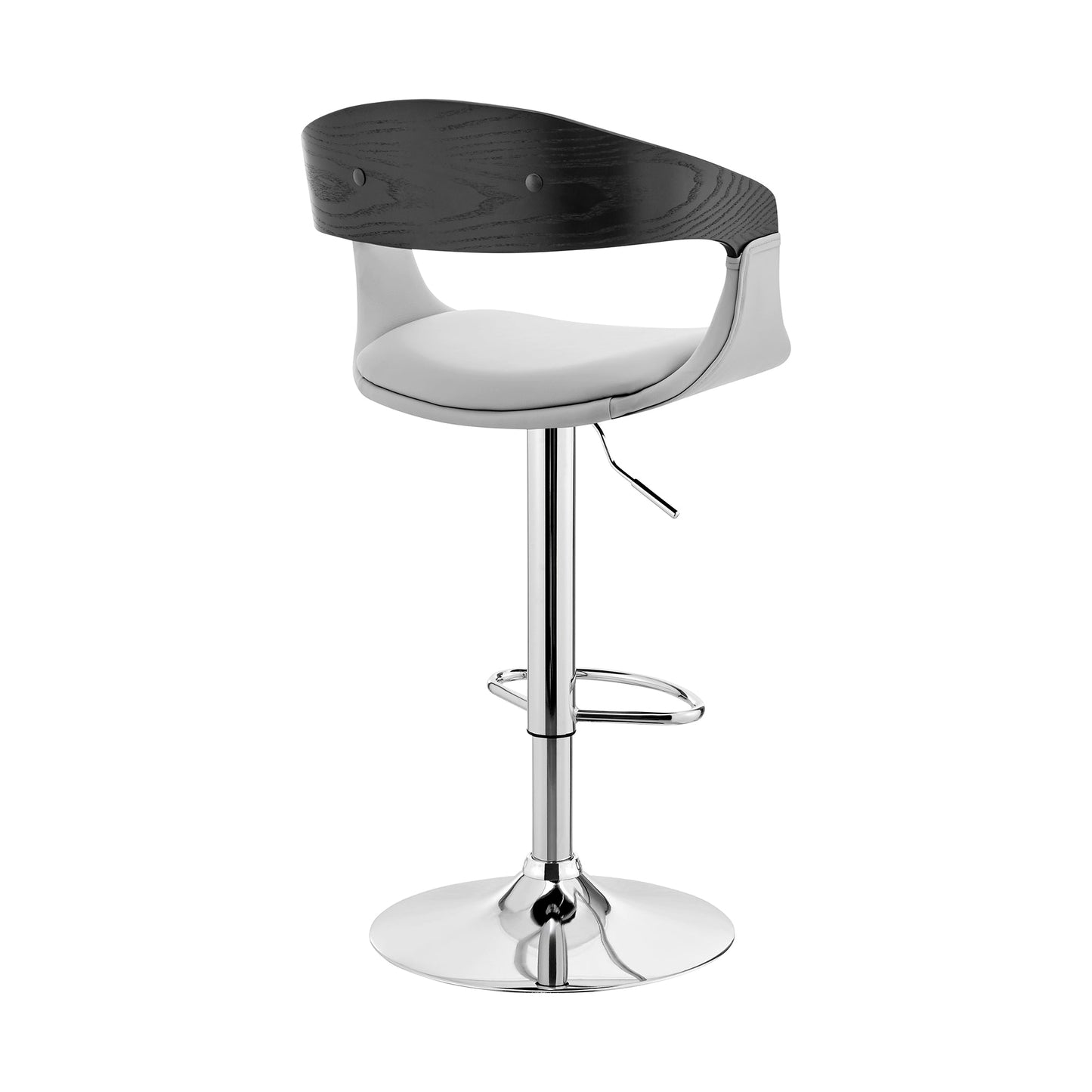 Benson Adjustable Faux Leather and Wood Bar Stool with Black and Chrome Base