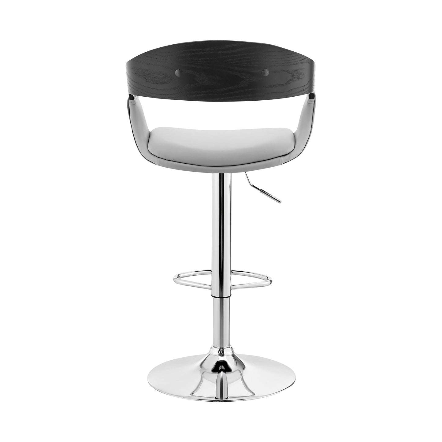Benson Adjustable Faux Leather and Wood Bar Stool with Black and Chrome Base